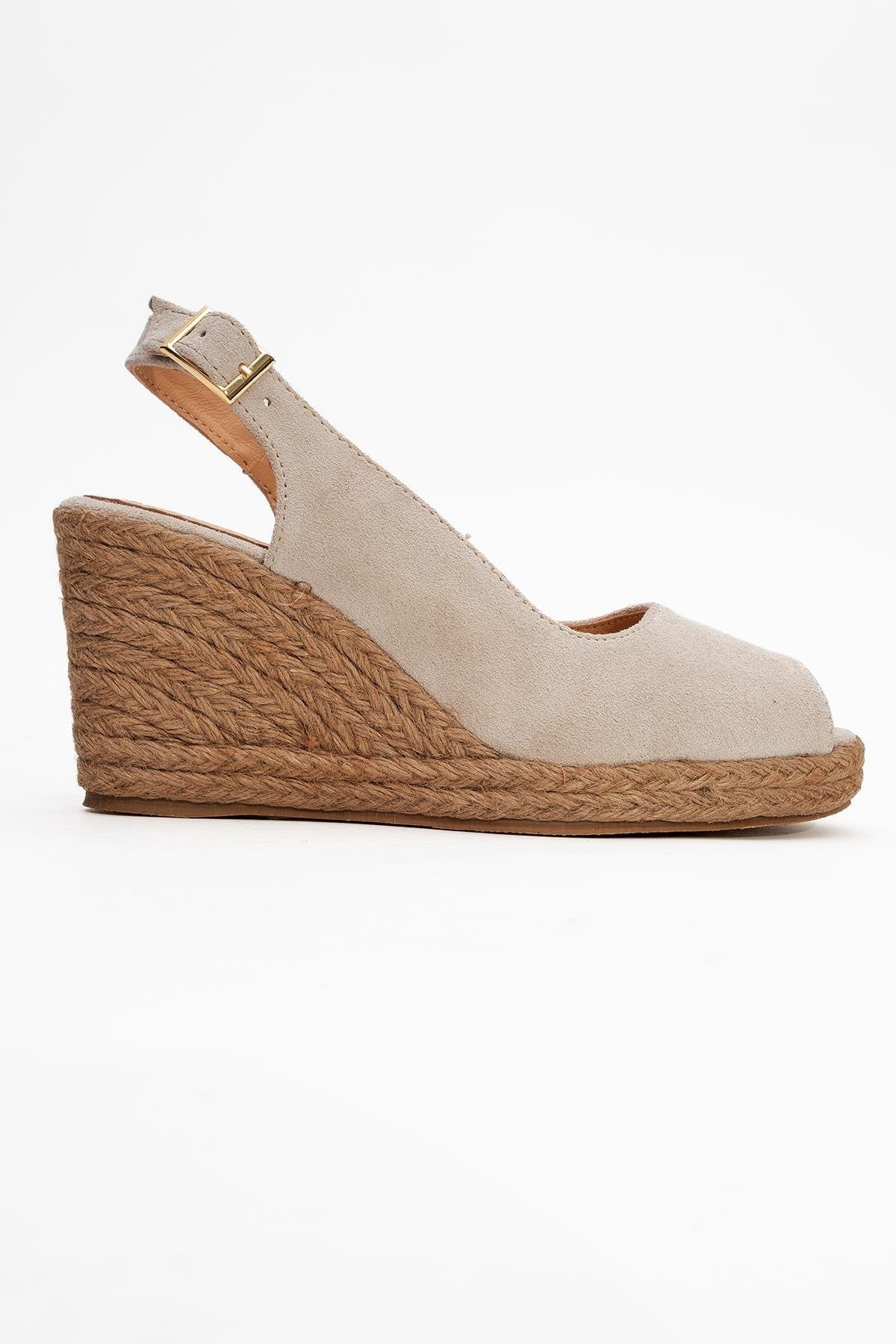 Ryan - Beige Suede Leather Espadrilles – top view showing leather, suede, Vowalisse