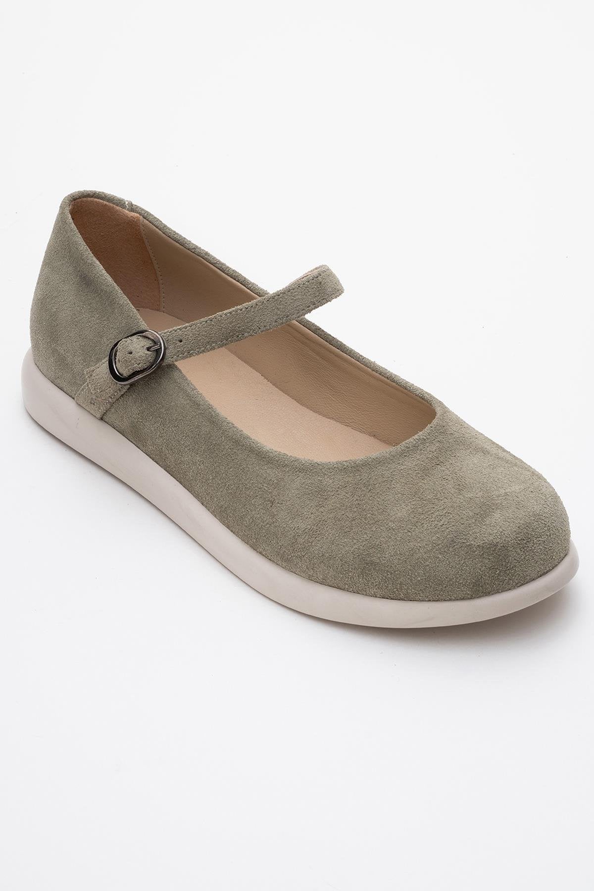 Anisa - Green Genuine Leather Ballet Flat – detail view showing leather, green, Vowalisse