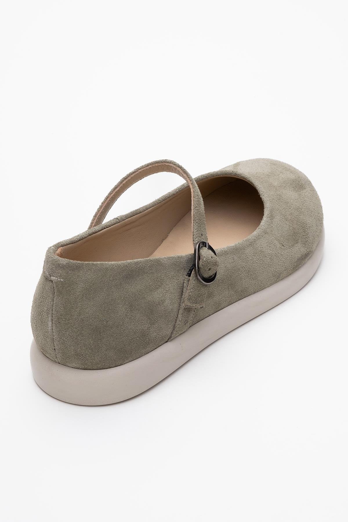 Anisa - Green Genuine Leather Ballet Flat – back view showing leather, green, Vowalisse