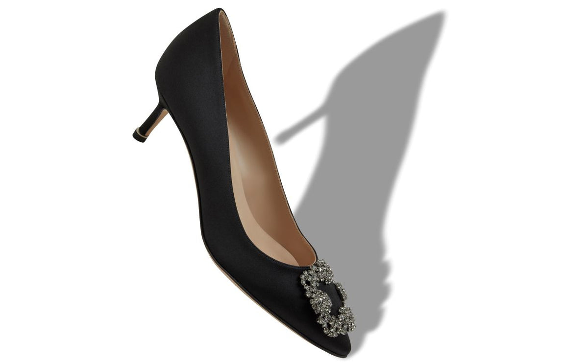 Celeste Dream Black Jewel Buckle Pumps – front three-quarter view showing black jewel buckle, crystal buckle, almond toe…