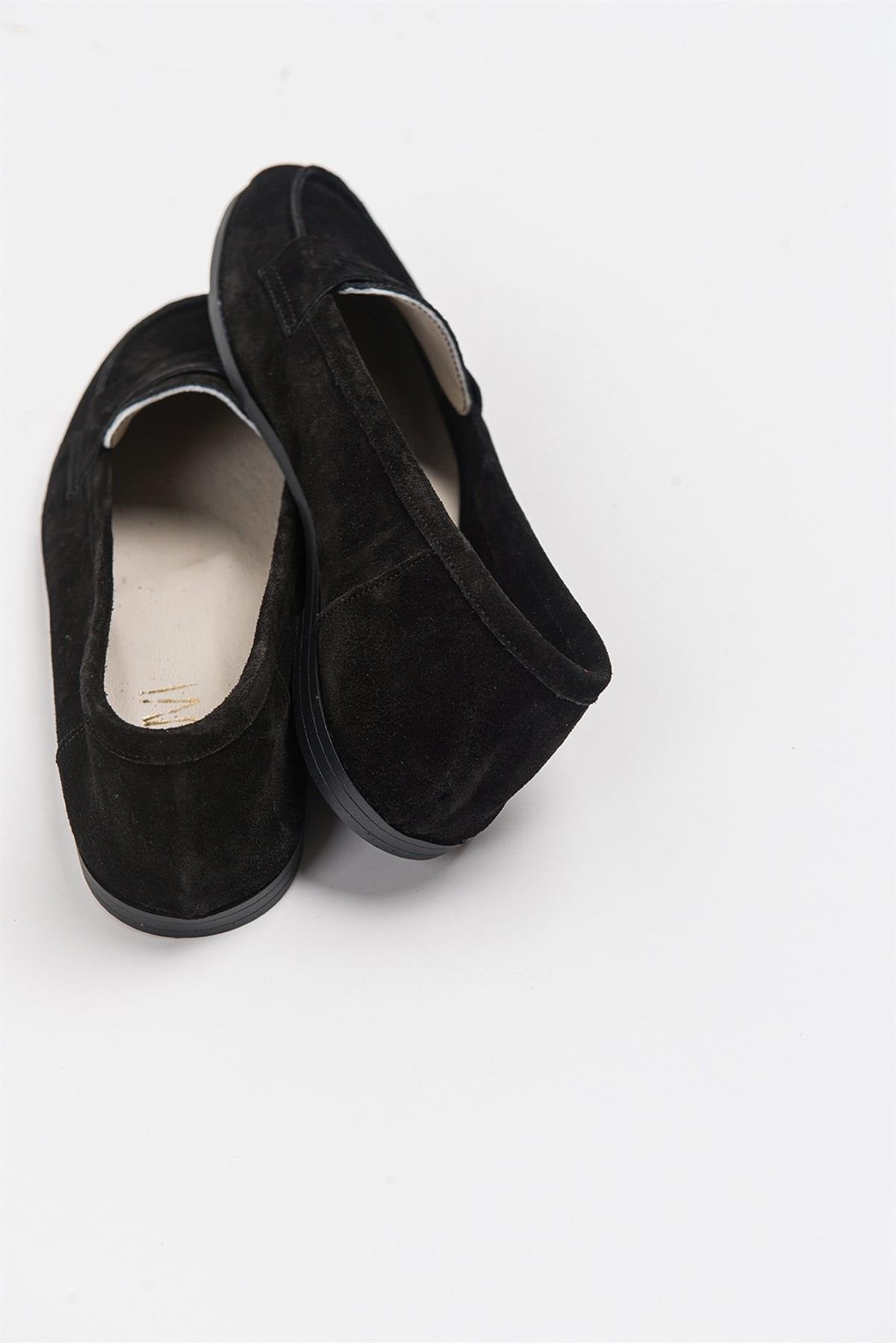 Dorothy - Black Suede Leather Loafers – detail view showing leather, suede, black, Vowalisse
