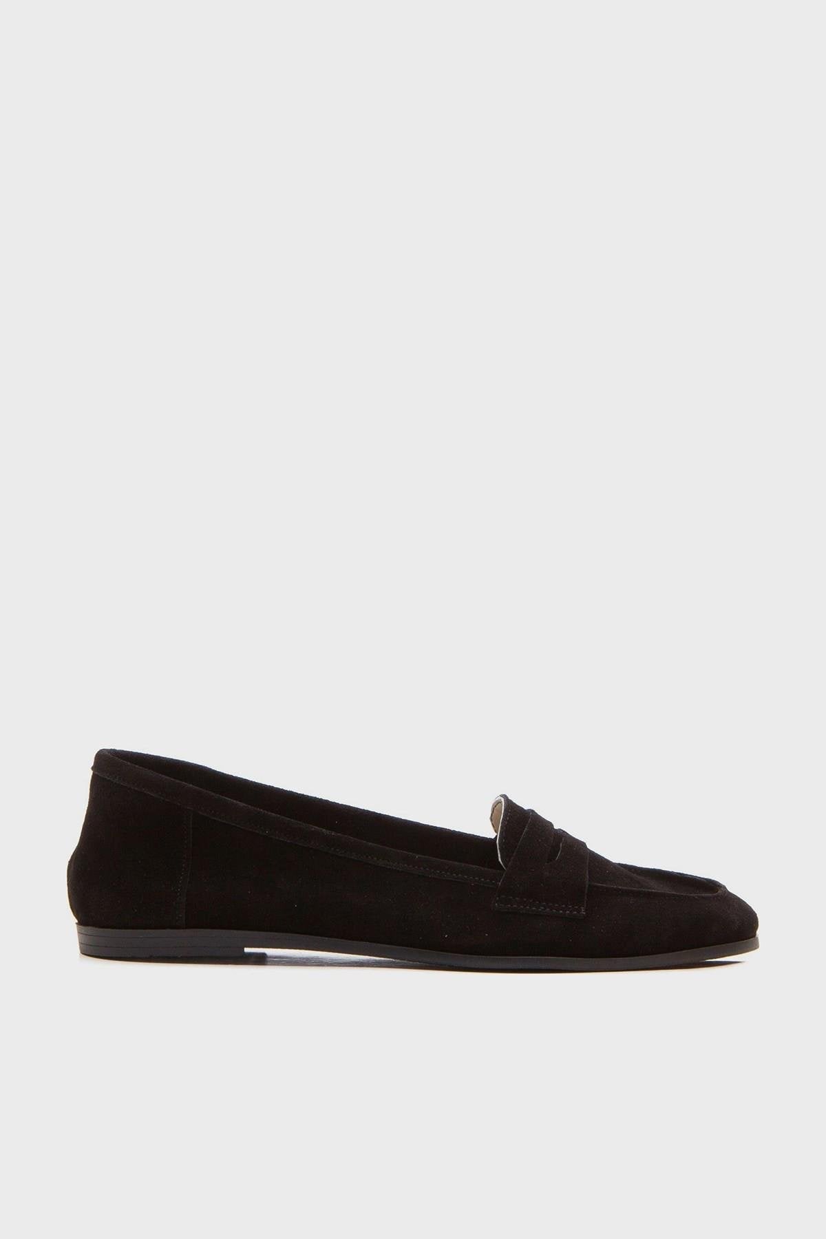 Dorothy - Black Suede Leather Loafers – top view showing leather, suede, black, Vowalisse