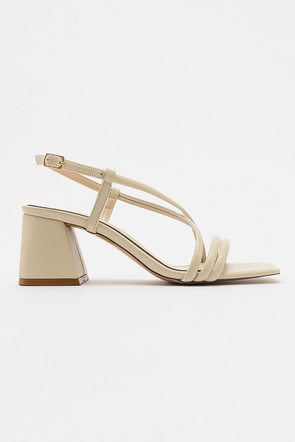 Daisy - Beige Heeled Shoe – top view showing leather, Vowalisse