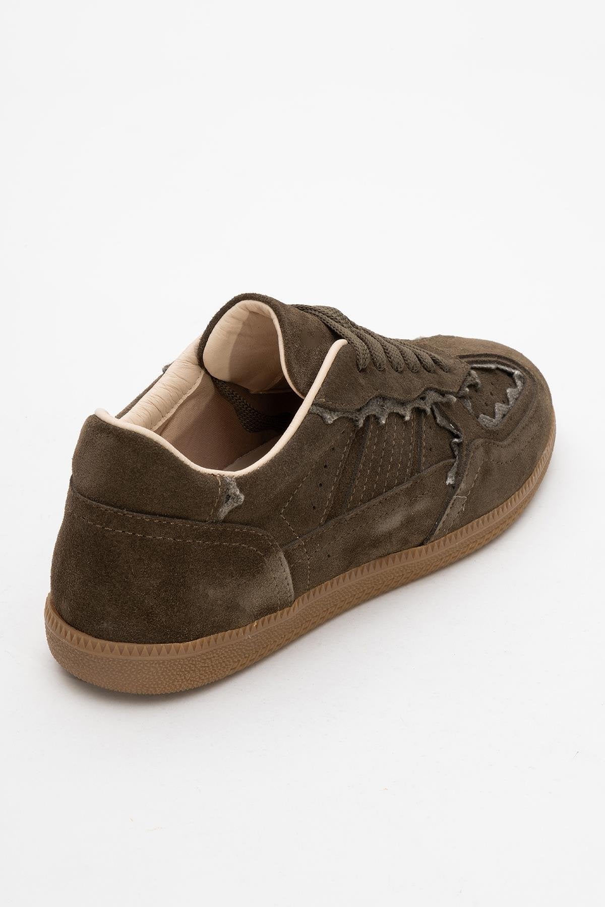 Shiva - Emerald Green Suede Leather Sneakers – back view showing leather, suede, green, Vowalisse