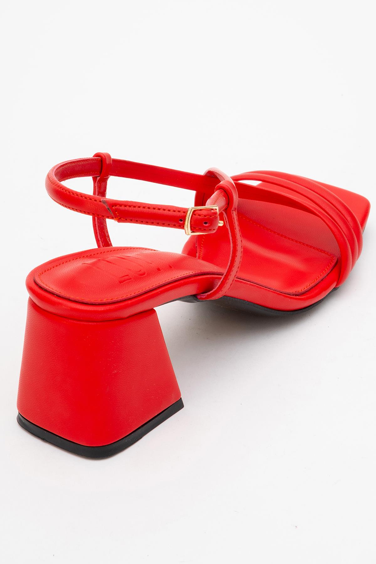 Daisy - Red Heeled Shoe – back view showing leather, red, Vowalisse