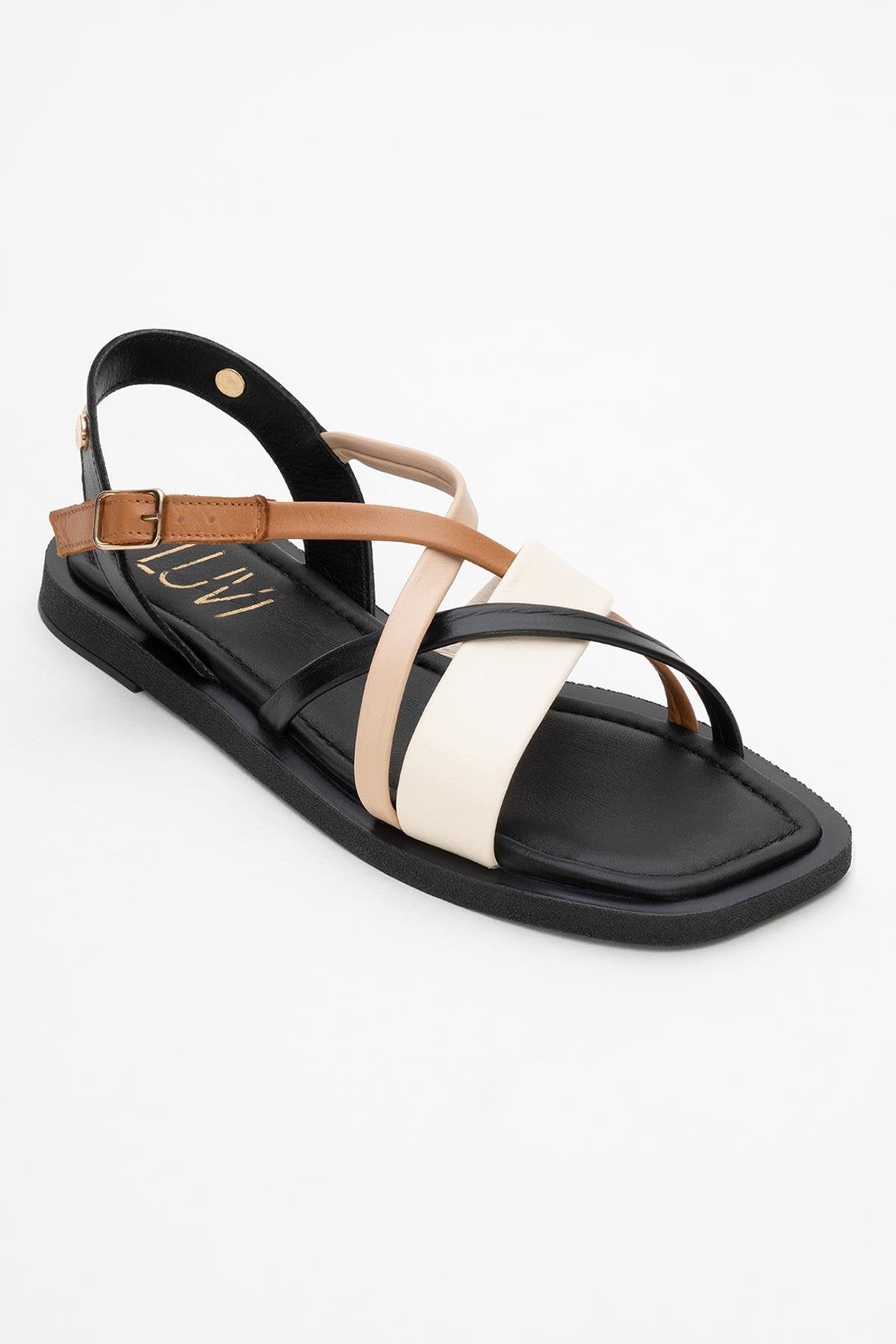 Rouse - Black Leather Sandal – detail view showing leather, black, Vowalisse