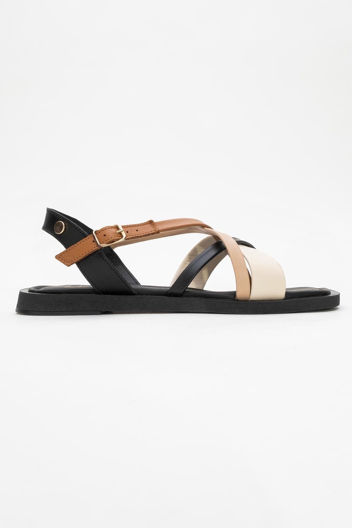 Rouse - Black Leather Sandal – top view showing leather, black, Vowalisse