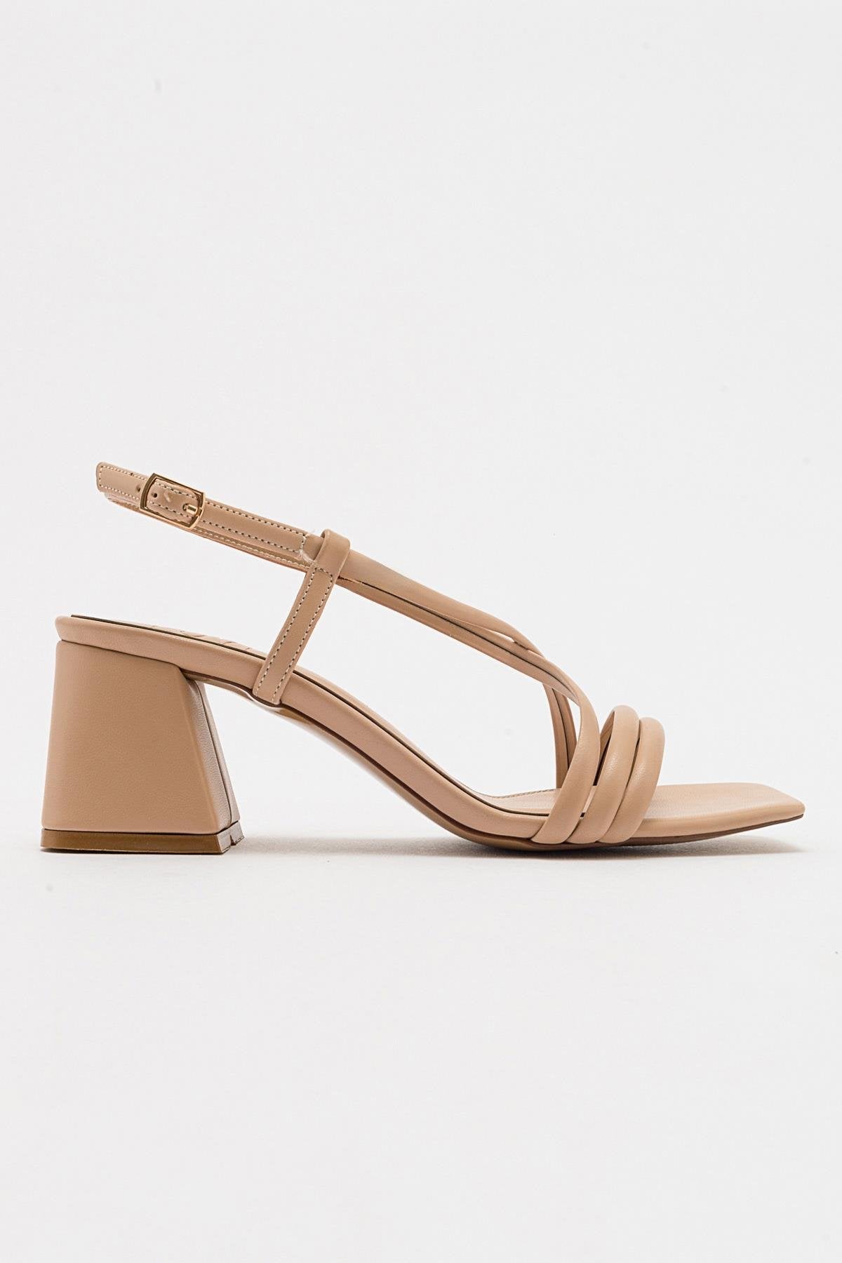 Daisy - Taupe Heeled Shoe – back view showing leather, Vowalisse