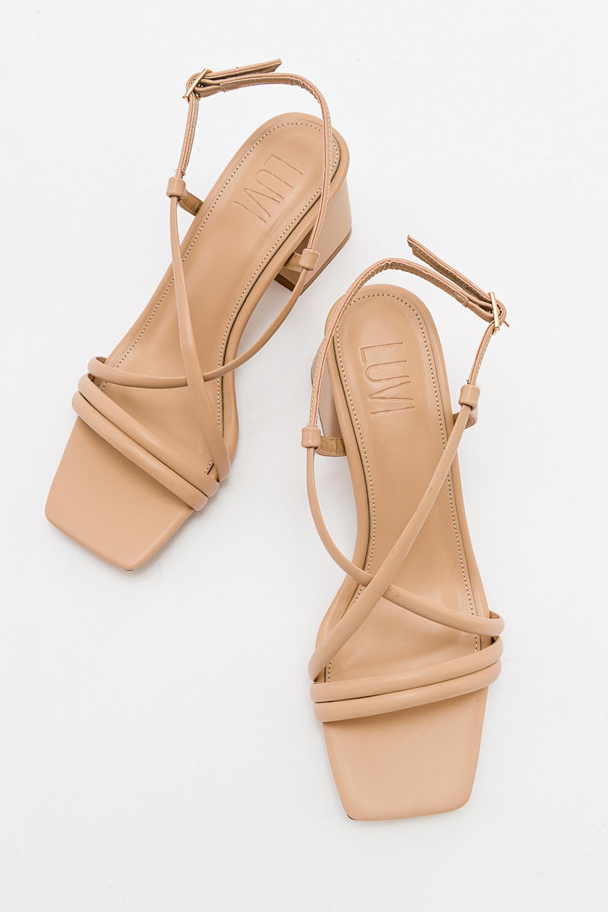 Daisy - Taupe Heeled Shoe – top view showing leather, Vowalisse