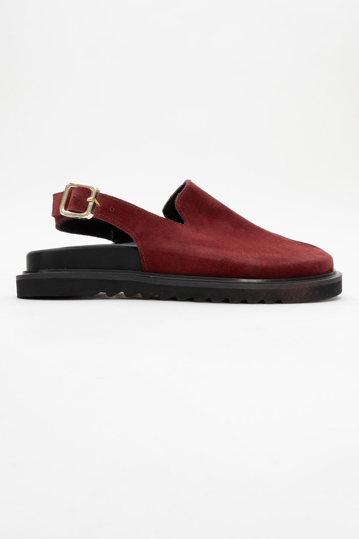Laby - Burgundy Suede Leather Clogs – top view showing leather, suede, red, Vowalisse