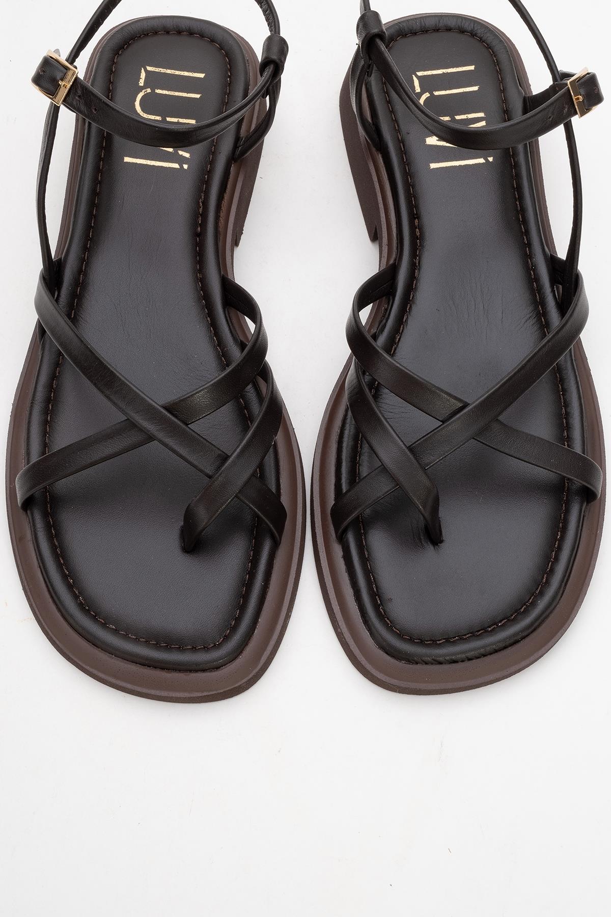 Antas - Brown Leather Sandals – side view showing leather, Vowalisse