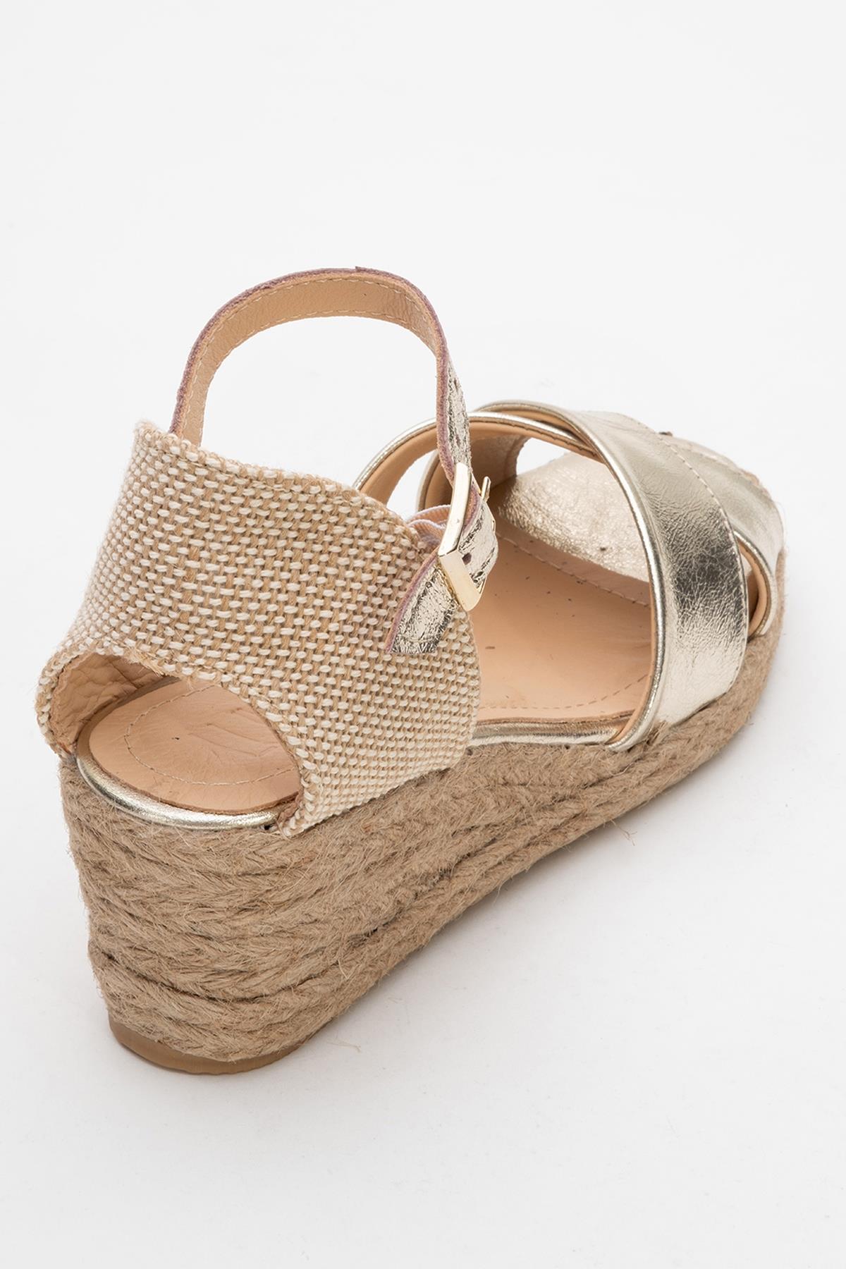 Miria - Gold Leather Platform Espadrille – back view showing leather, gold, Vowalisse