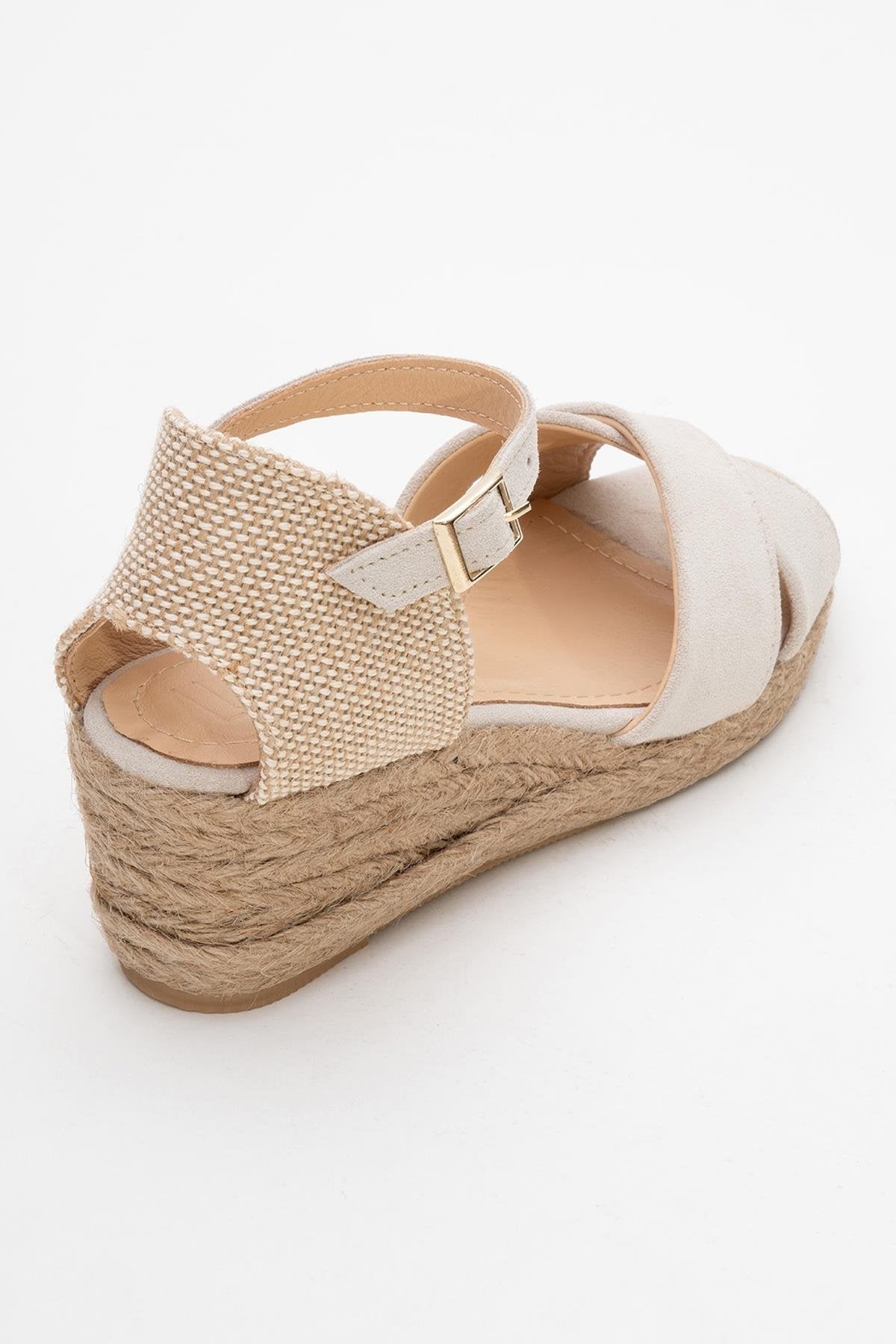 Miria - Beige Suede Leather Platform Espadrille – back view showing leather, suede, Vowalisse