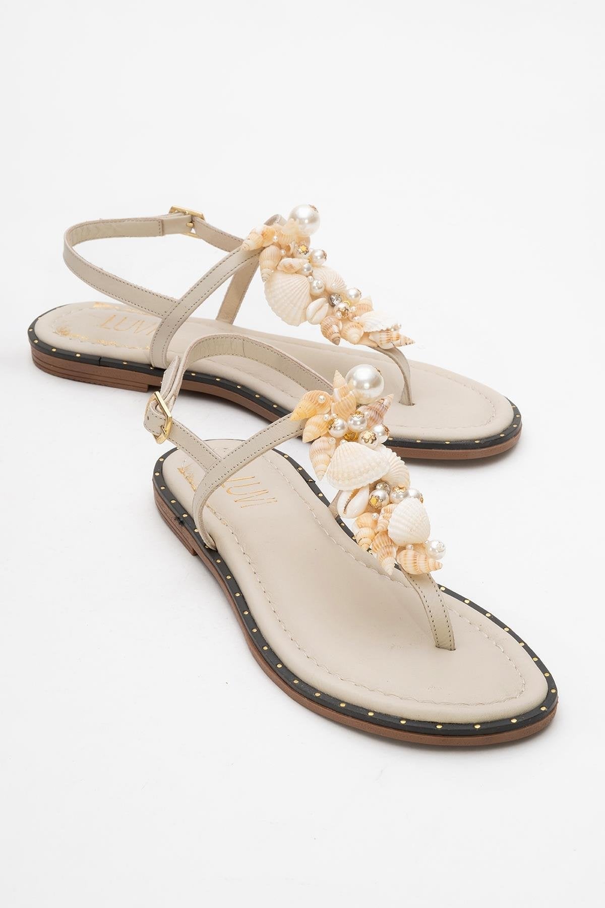JOE Beige Leather Thong Sandal – front three-quarter view showing leather, Vowalisse