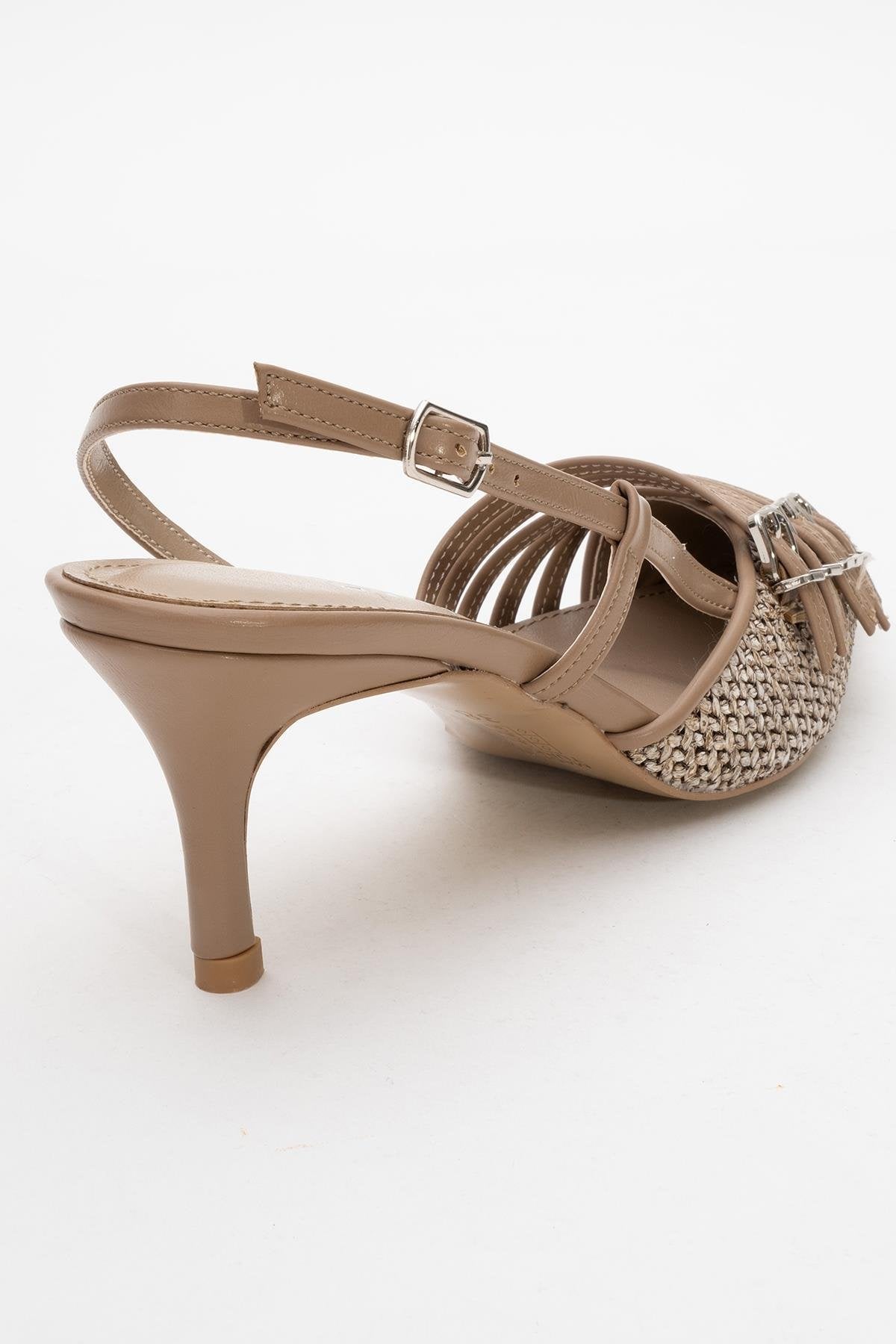 Zenith - Dark Beige Slingback Pointed Toe Heel – back view showing leather, Vowalisse