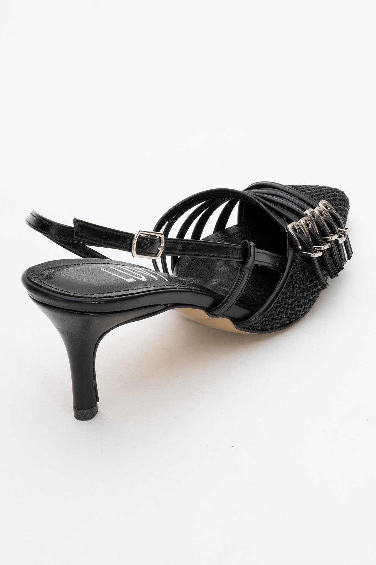 Zenith - Black Slingback Pointed Toe Heel – back view showing leather, black, Vowalisse