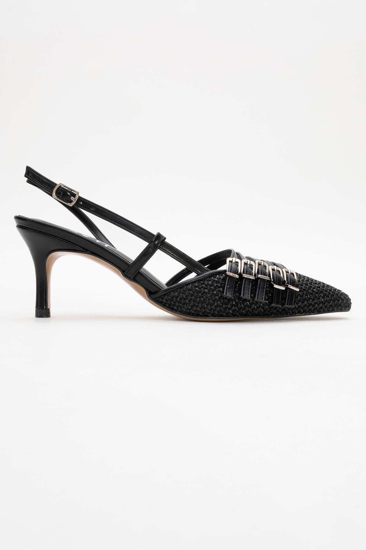 Zenith - Black Slingback Pointed Toe Heel – top view showing leather, black, Vowalisse
