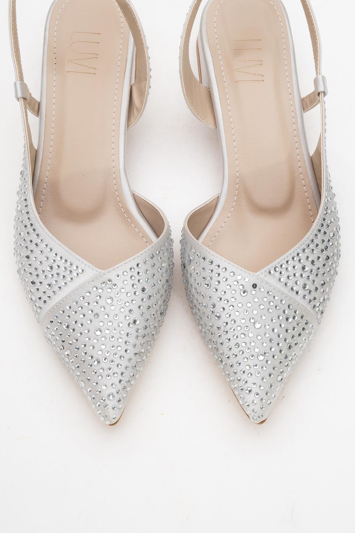 Sella - Silver Jeweled Low Heel Shoe – side view showing leather, silver, Vowalisse