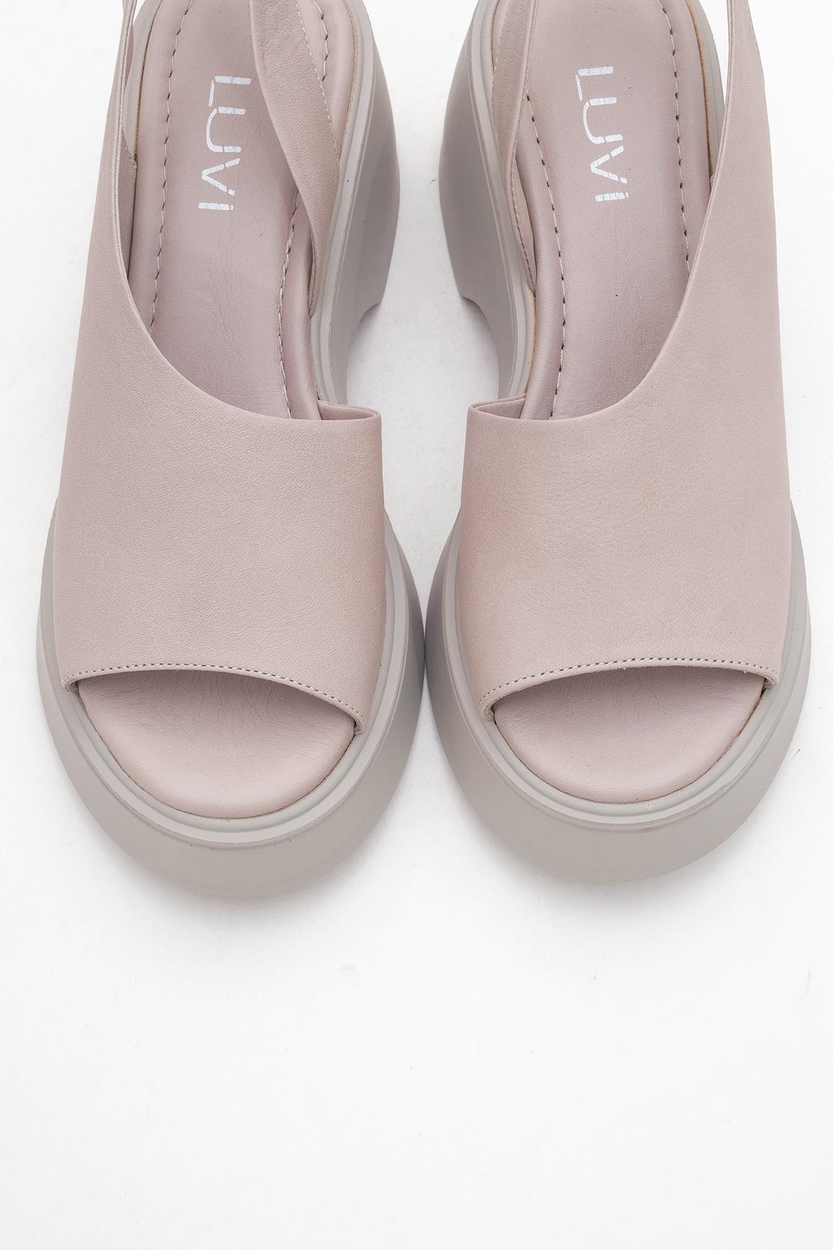 ROY Light Pink Leather Wedge Sandal – side view showing leather, pink, red, Vowalisse