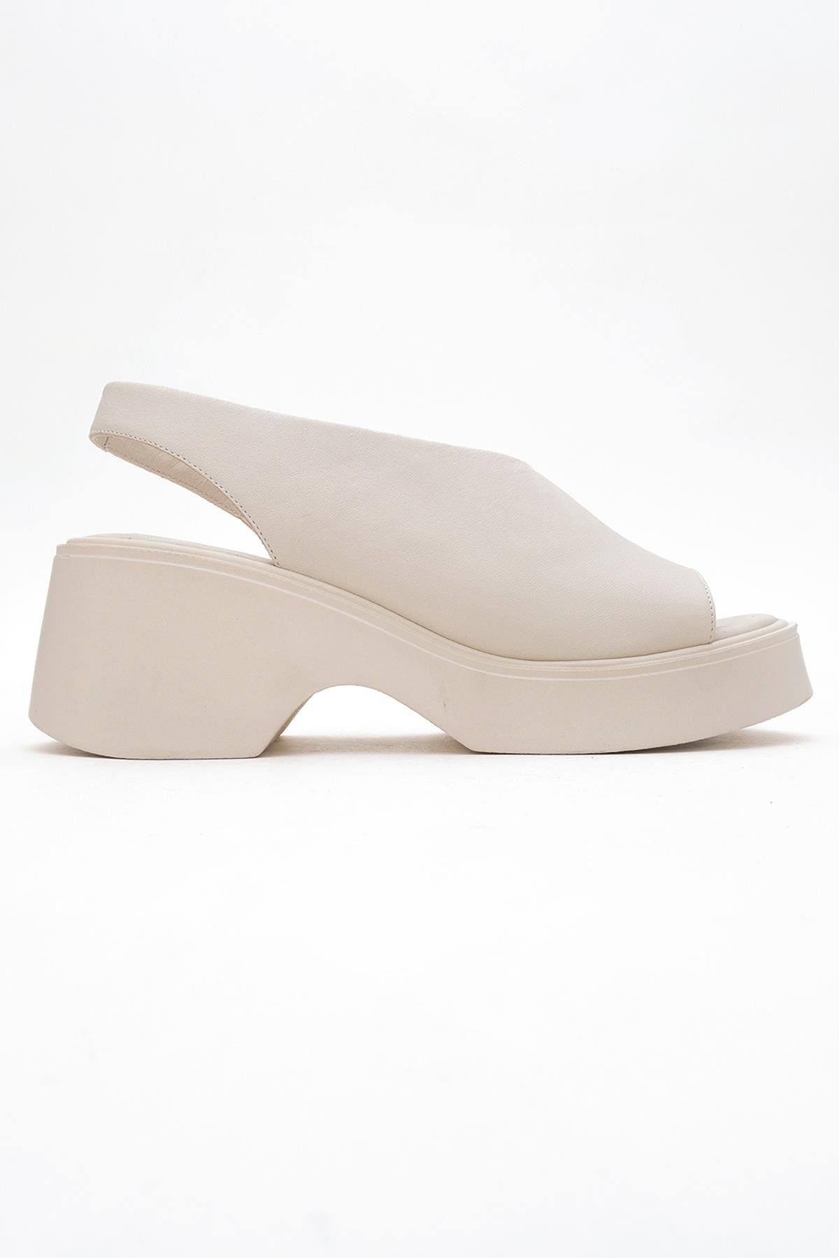 ROY Beige Leather Wedge Sandal – top view showing leather, red, Vowalisse