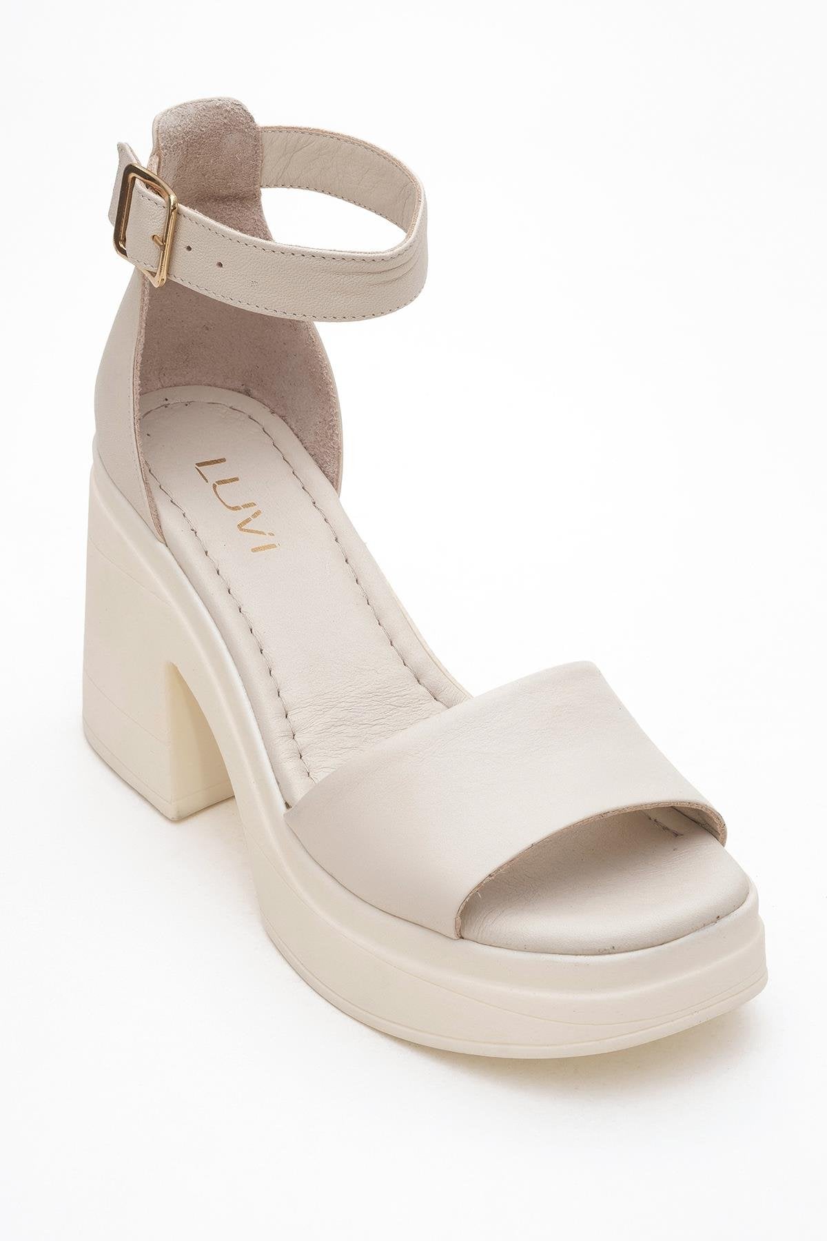 MARGOT Beige Leather Platform Sandal – detail view showing leather, Vowalisse