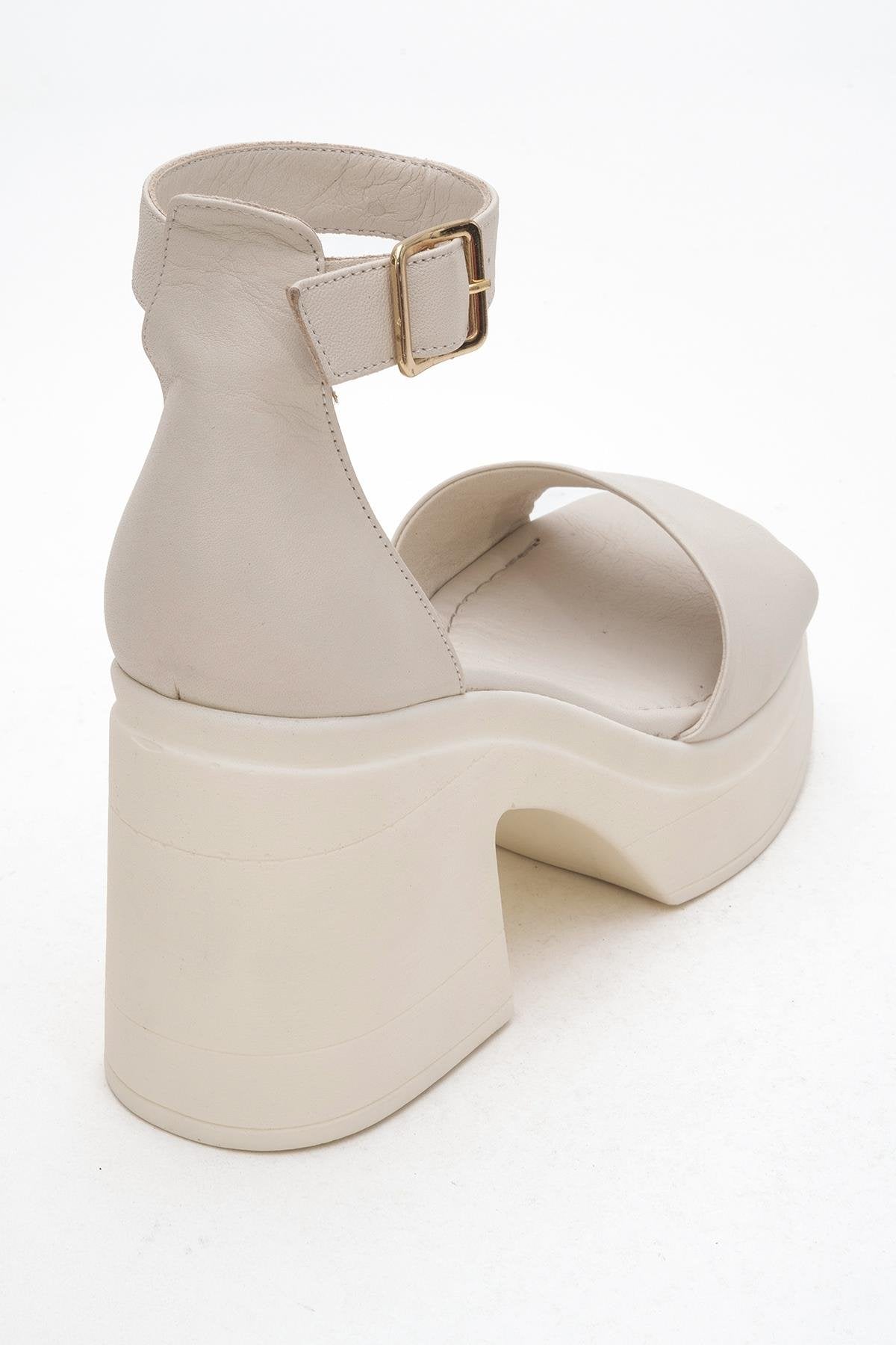 MARGOT Beige Leather Platform Sandal – back view showing leather, Vowalisse