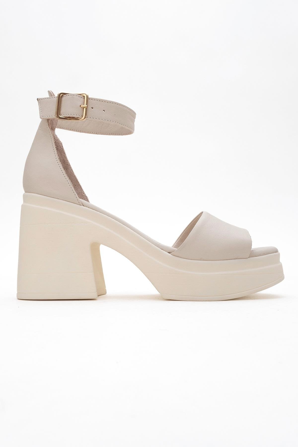 MARGOT Beige Leather Platform Sandal – top view showing leather, Vowalisse
