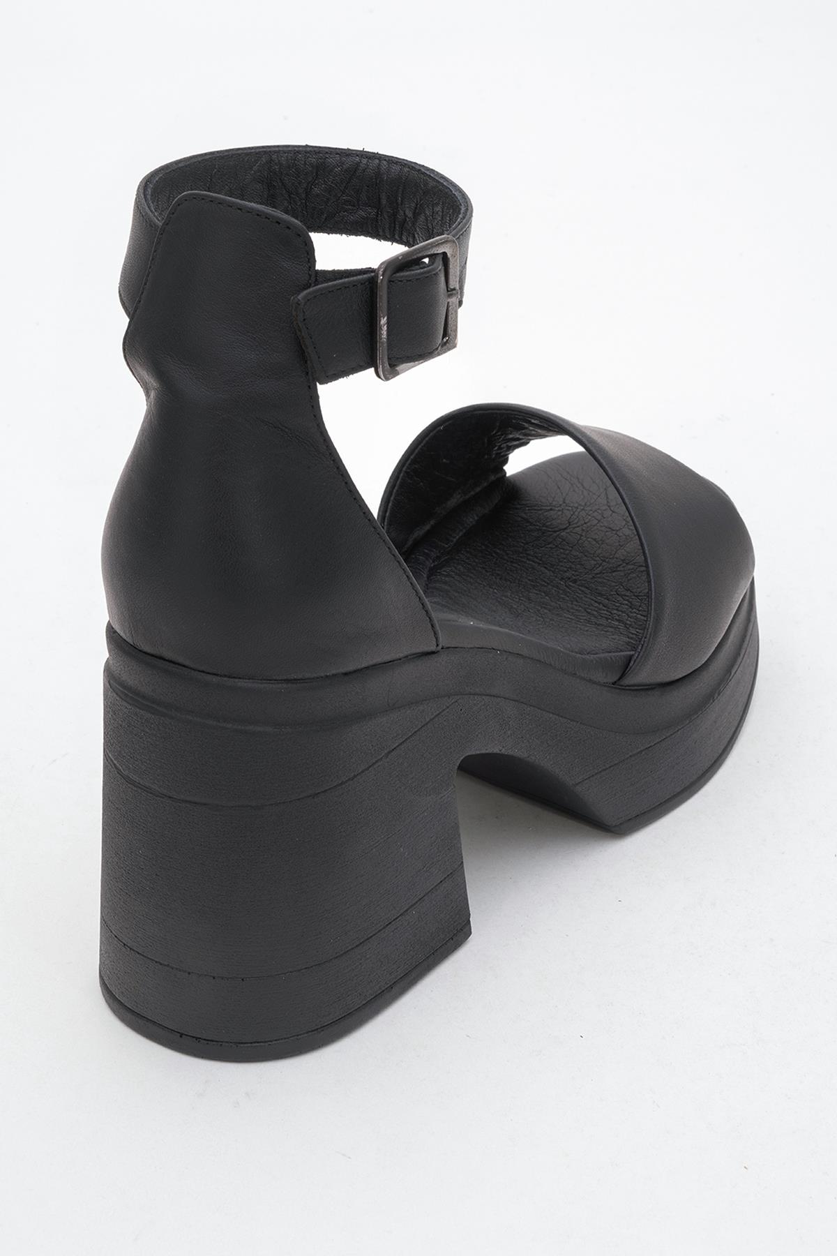 MARGOT Black Leather Platform Sandal – back view showing leather, black, Vowalisse