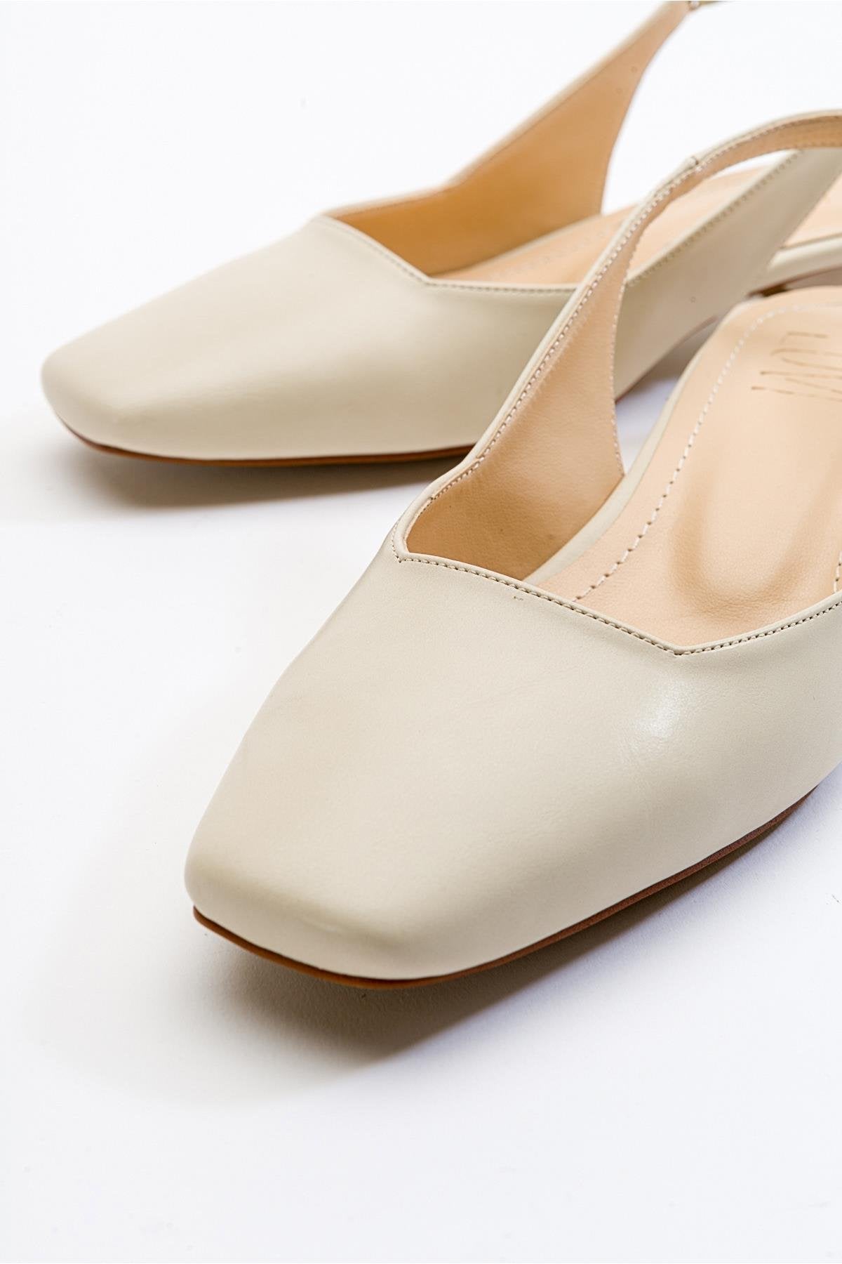 State - Beige Heeled Shoe – side view showing leather, Vowalisse