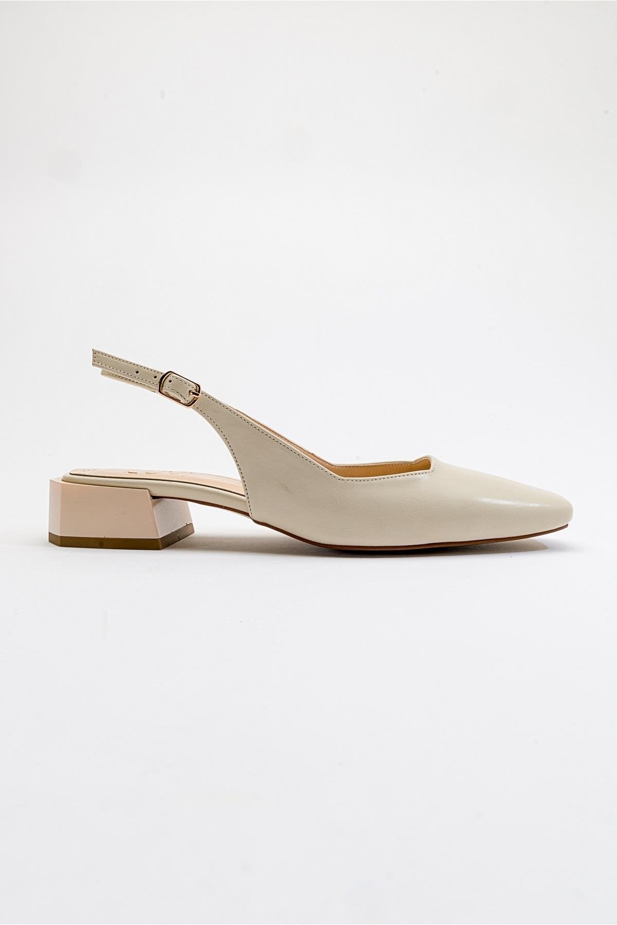 State - Beige Heeled Shoe – top view showing leather, Vowalisse