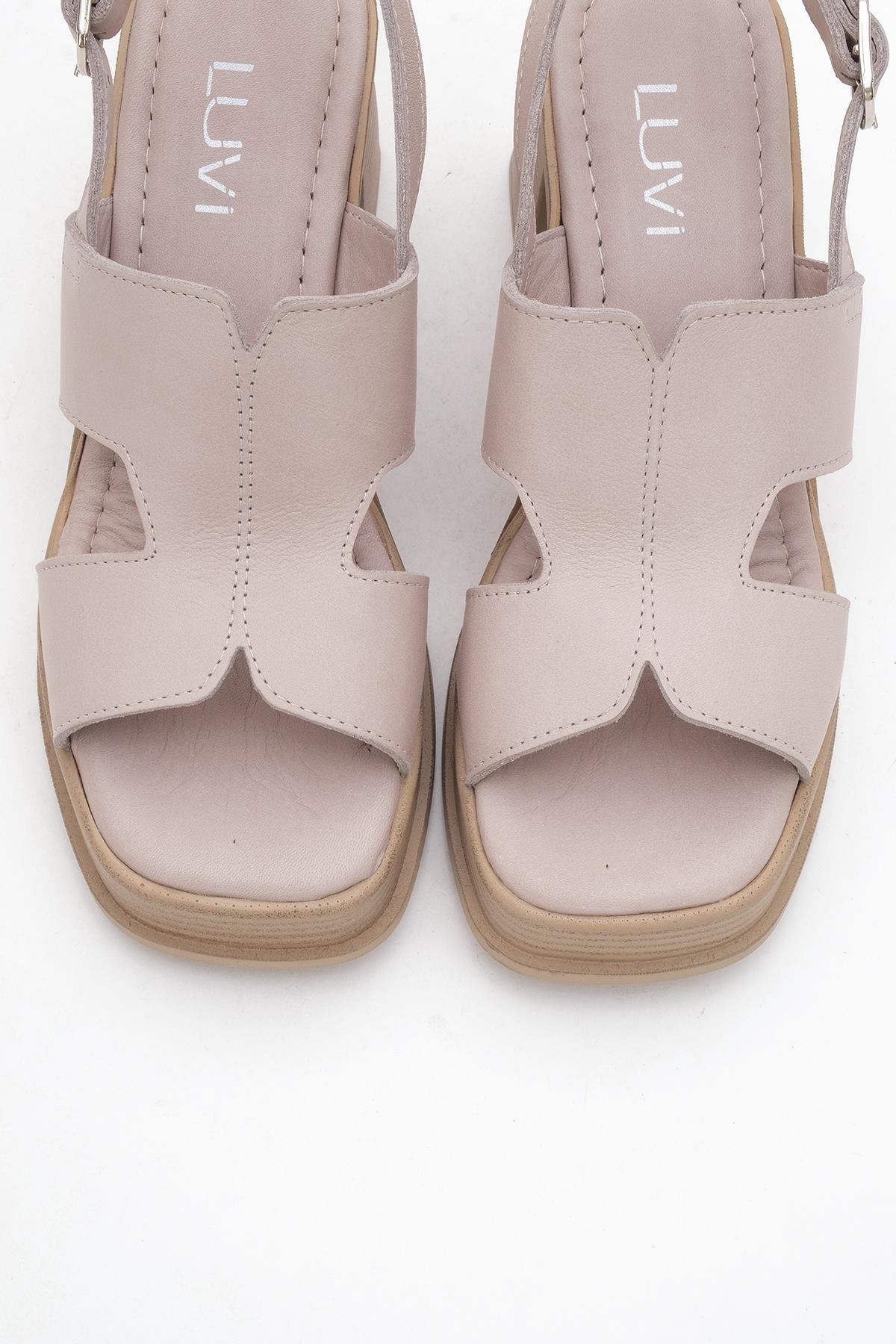 Zennia Beige Leather Platform Sandal – side view showing leather, Vowalisse
