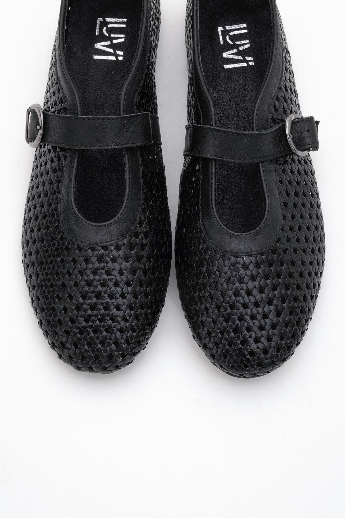 MIRELLA Black Braided Leather Ballet Flats – side view showing leather, black, Vowalisse
