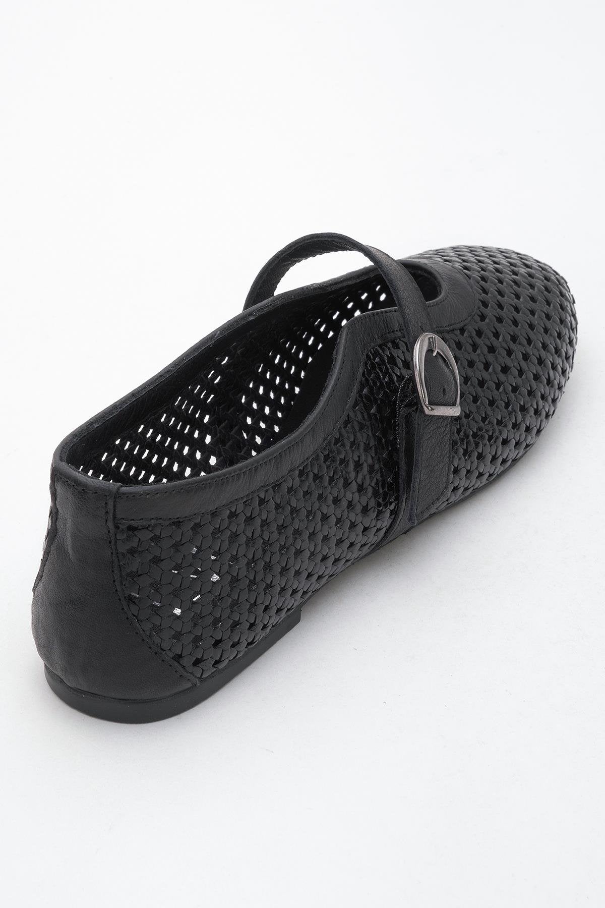 MIRELLA Black Braided Leather Ballet Flats – back view showing leather, black, Vowalisse