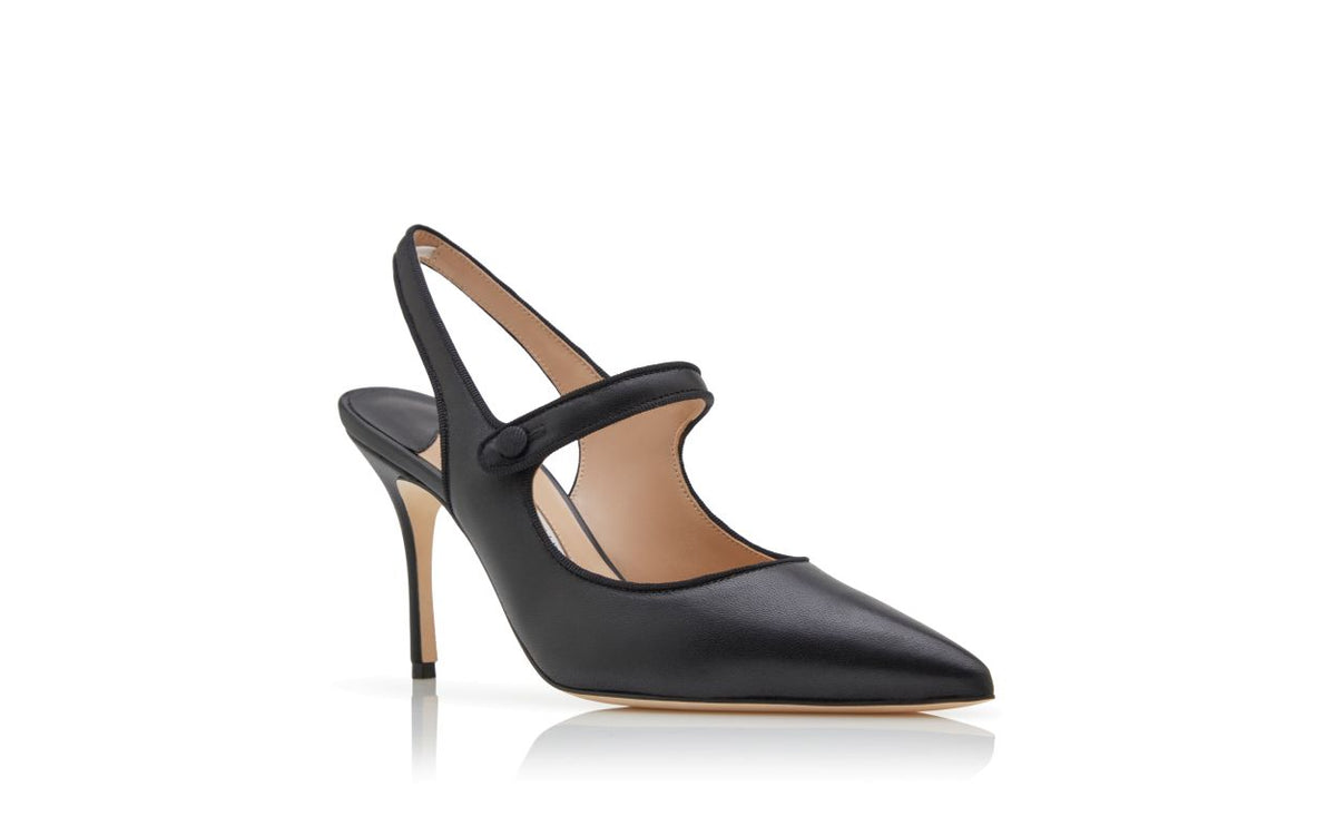 Elara Grace Black Slingback Slingbacks – top view showing black slingback, pointed toe, nappa leather, Vowalisse