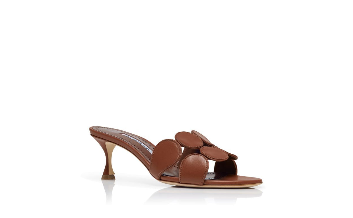 Valentina Star Brown Open Toe Mules – top view showing brown open toe, nappa leather, Vowalisse