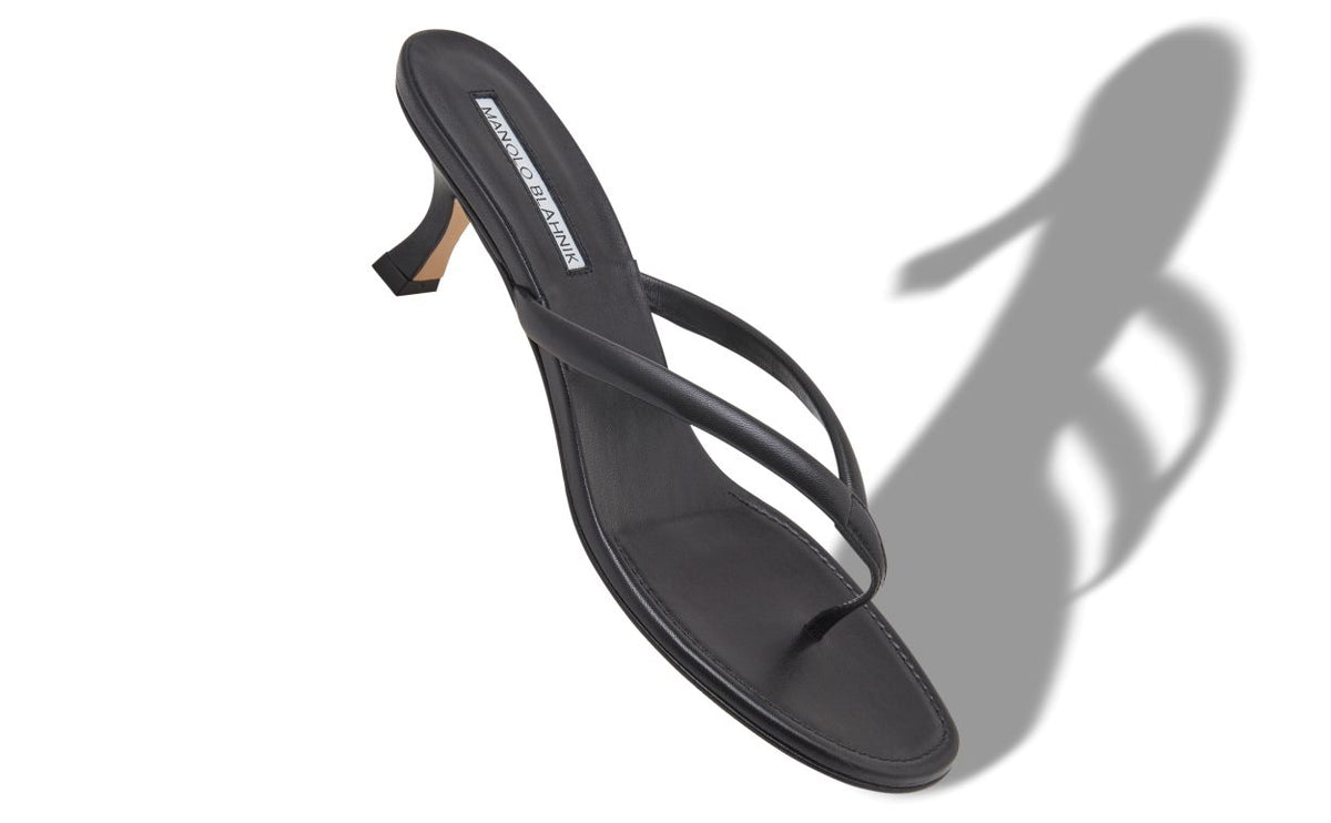 Bianca Crown Black Nappa Leather Mules – front three-quarter view showing black nappa leather, Vowalisse