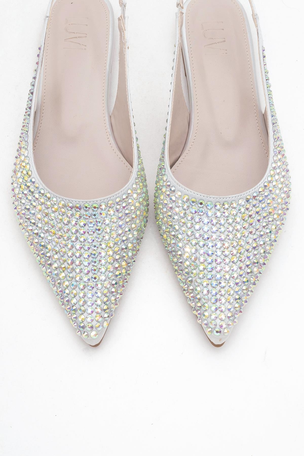 Ida - Silver Pointed Toe Open-Back Ballet Flat – side view showing leather, silver, red, Vowalisse