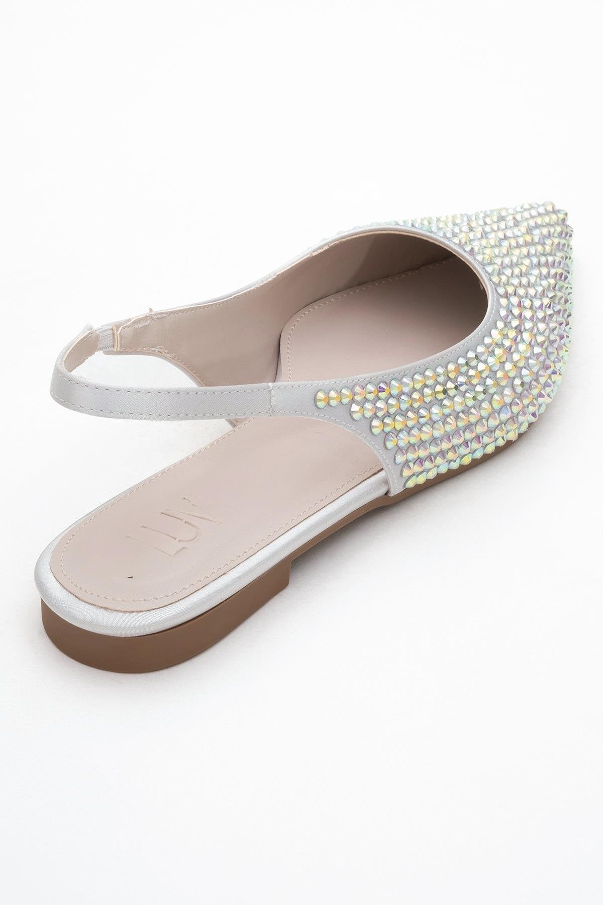 Ida - Silver Pointed Toe Open-Back Ballet Flat – back view showing leather, silver, red, Vowalisse