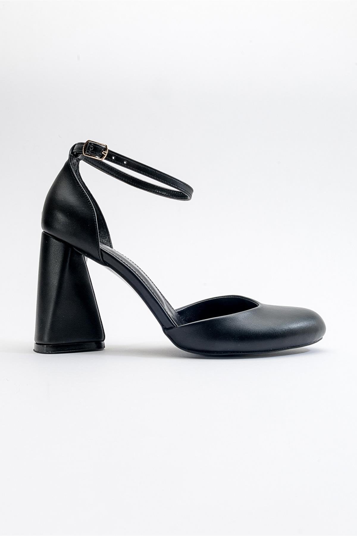 Oslo - Black Heeled Shoe – top view showing leather, black, Vowalisse