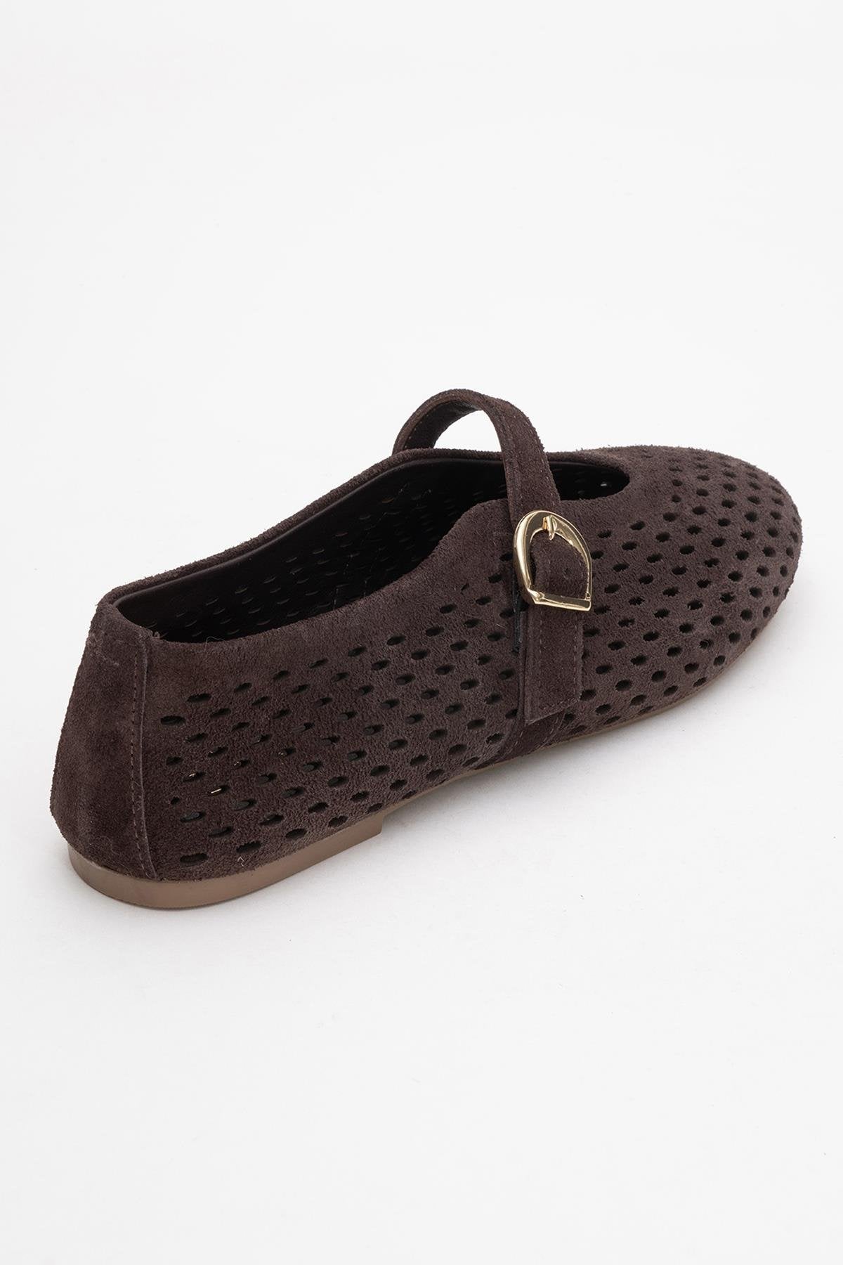 Arian - Brown Genuine Leather Ballet Flat – back view showing leather, Vowalisse
