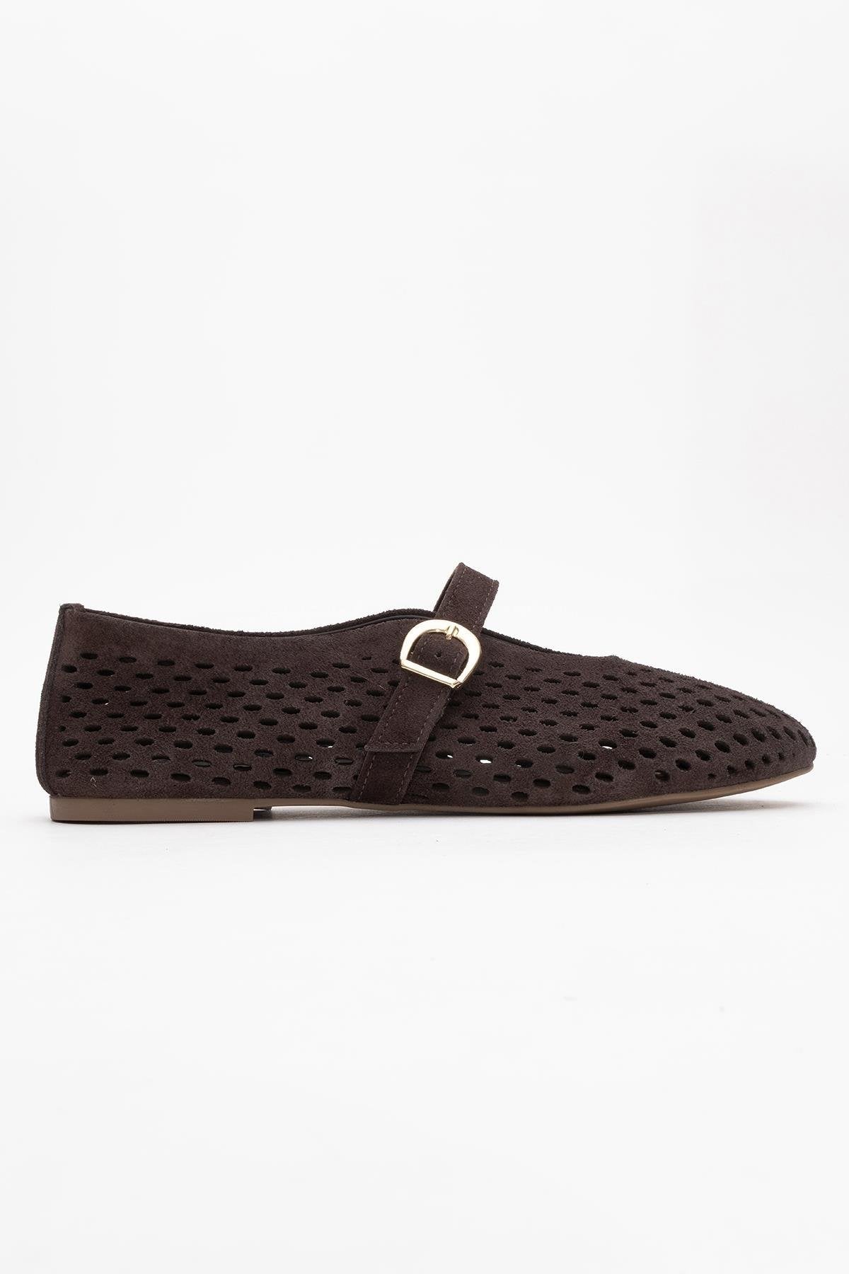 Arian - Brown Genuine Leather Ballet Flat – top view showing leather, Vowalisse