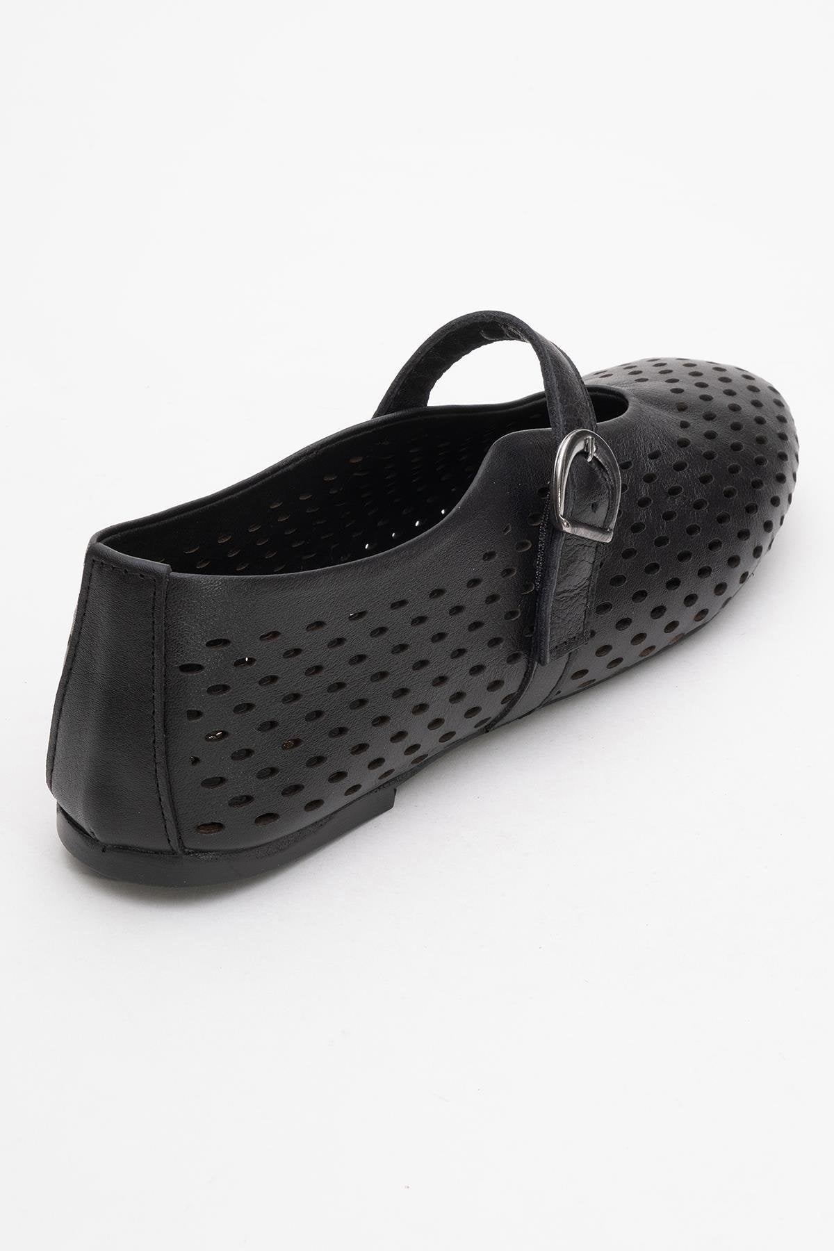 Arian Black Suede Leather Ballet Flat – back view showing leather, suede, black, Vowalisse