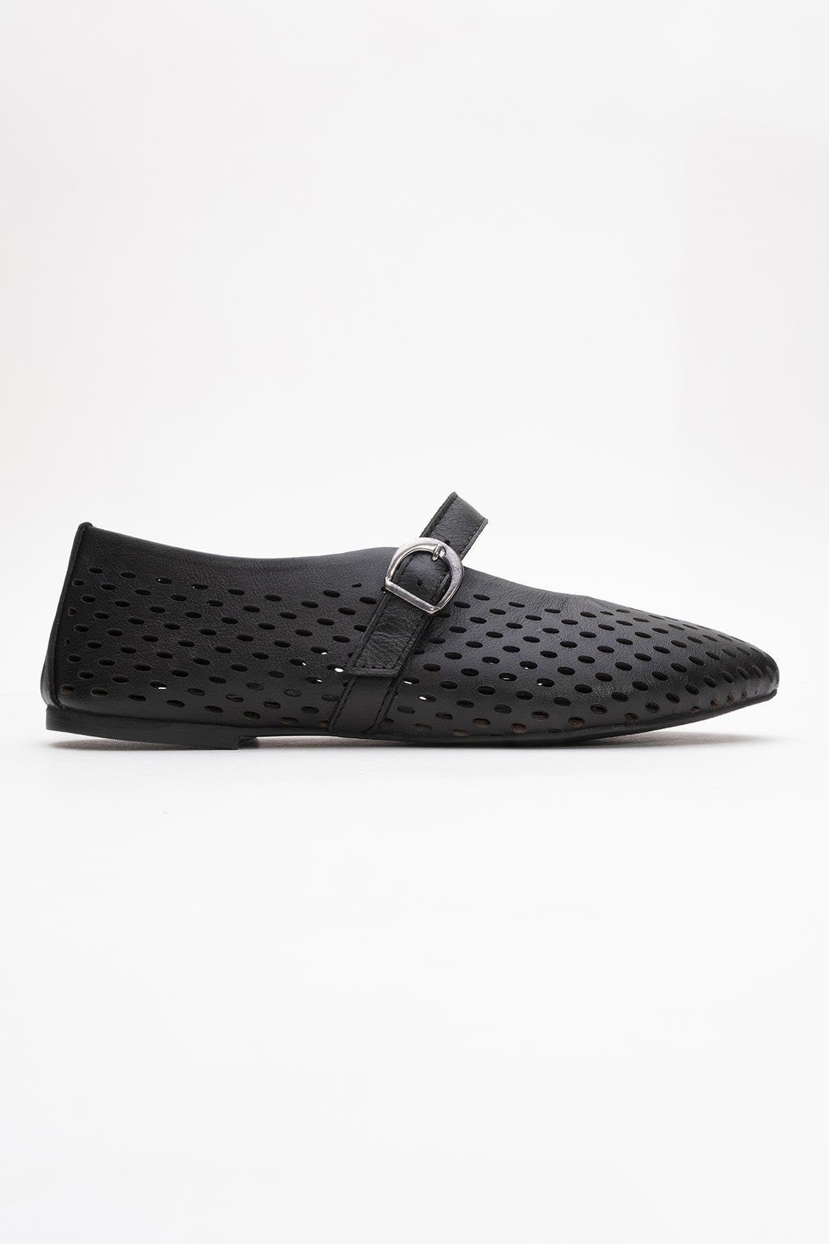 Arian Black Suede Leather Ballet Flat – top view showing leather, suede, black, Vowalisse