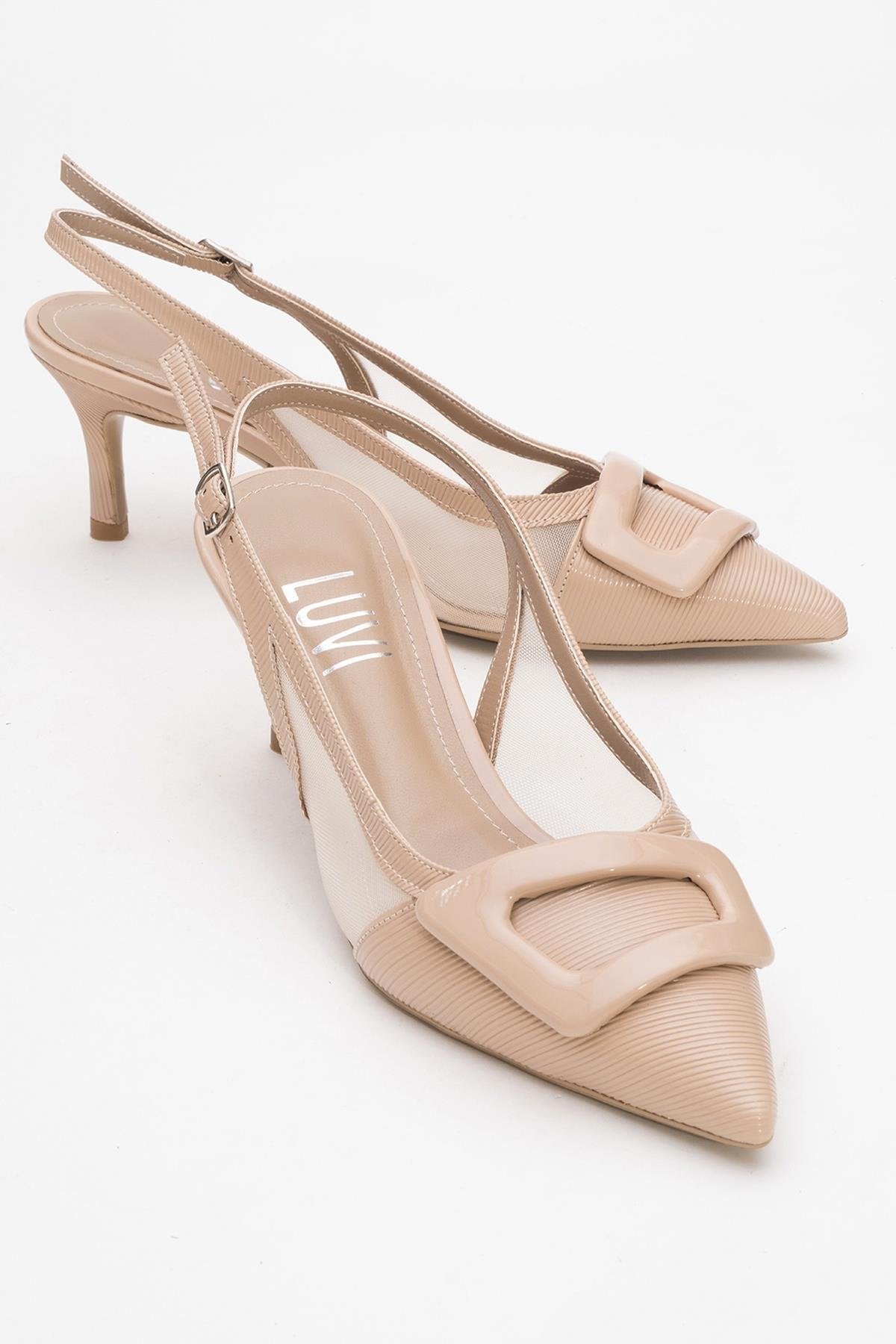 Foley - Dark Beige Pointed Toe Backless Stiletto – front three-quarter view showing leather, Vowalisse