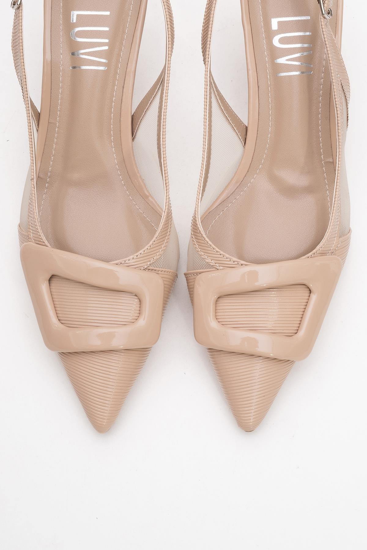 Foley - Dark Beige Pointed Toe Backless Stiletto – side view showing leather, Vowalisse