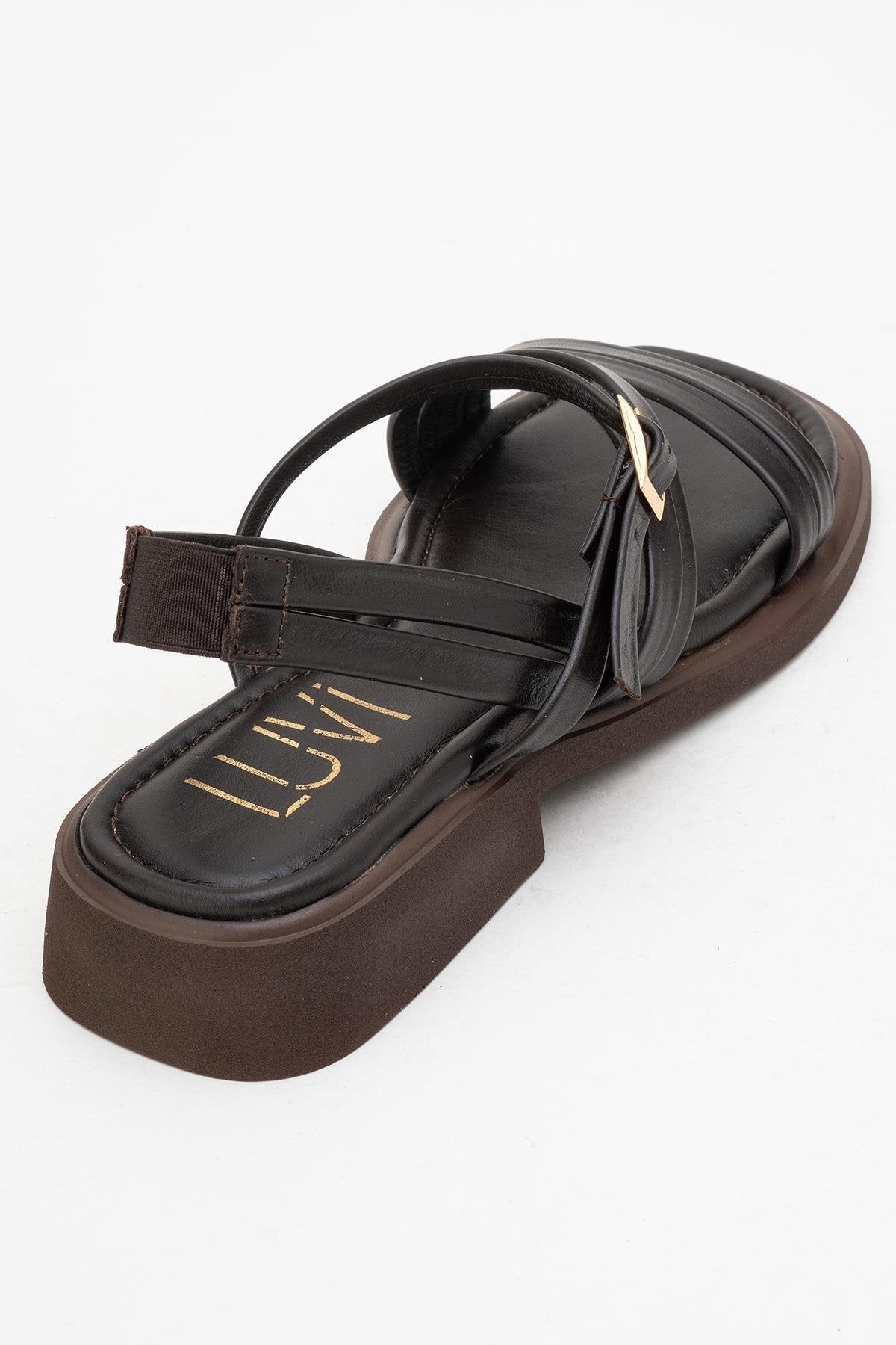 Cesar - Dark Brown Leather Sandals – back view showing leather, Vowalisse