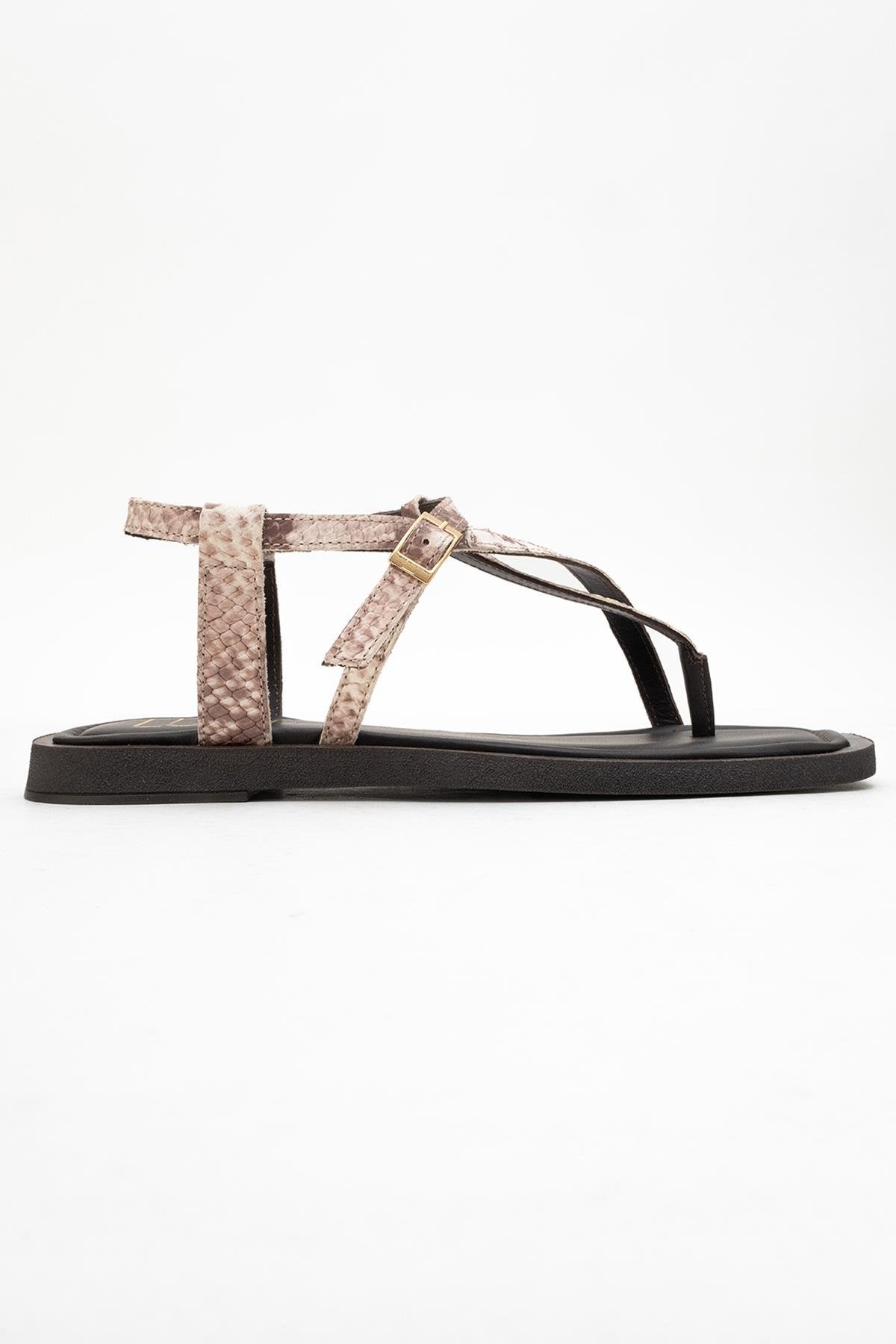 Morgana Brown Leather Thong Sandal – top view showing leather, Vowalisse