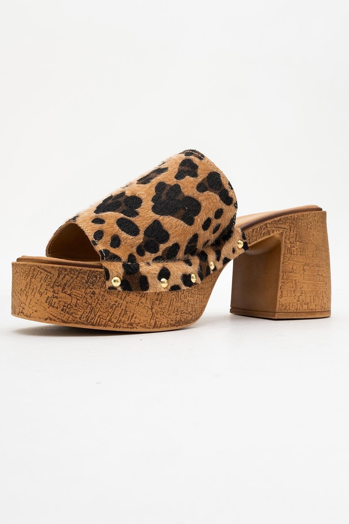 Pull - Leopard Suede Leather Heeled Mules(Copy) – heel view showing leather, suede, red, Vowalisse