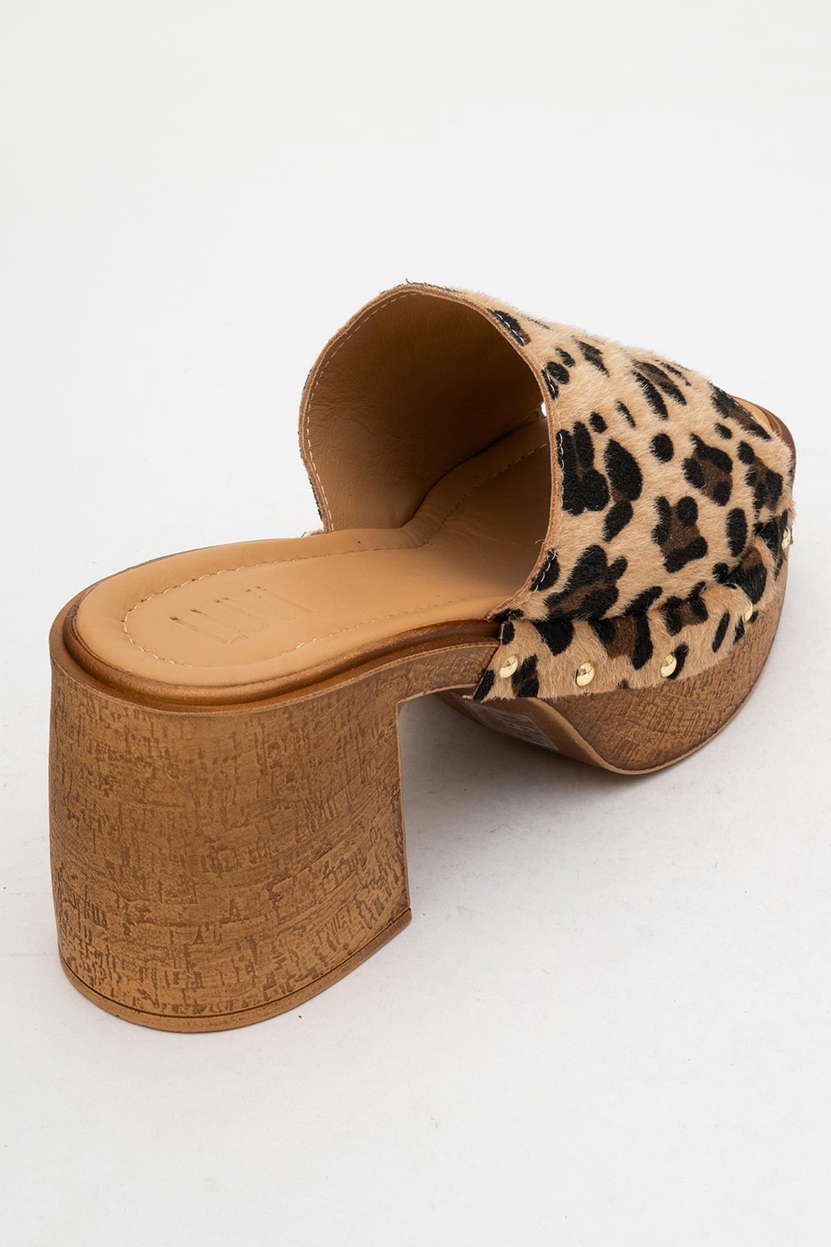 Pull - Leopard Suede Leather Heeled Mules(Copy) – back view showing leather, suede, red, Vowalisse