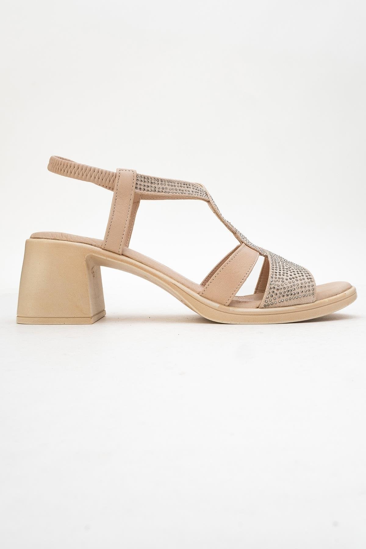 Dolen Beige Leather Chunky Sandal – top view showing leather, red, Vowalisse